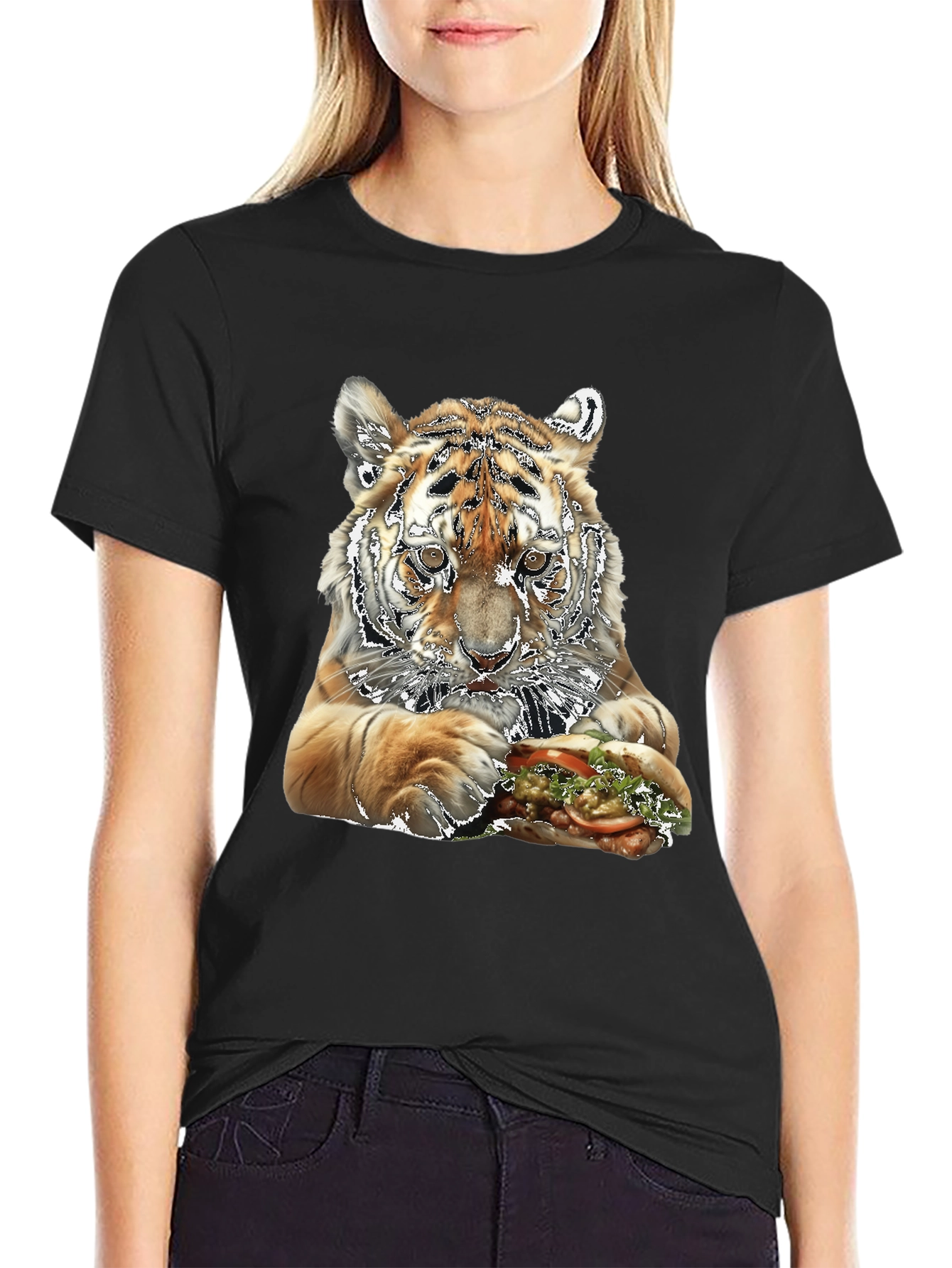 Tiger Eating Sandwich Graphic T-Shirt