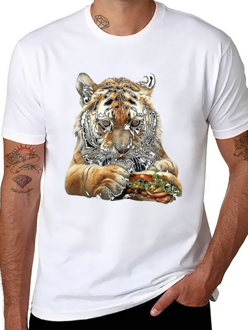 Tiger Eating Sandwich Graphic T-Shirt