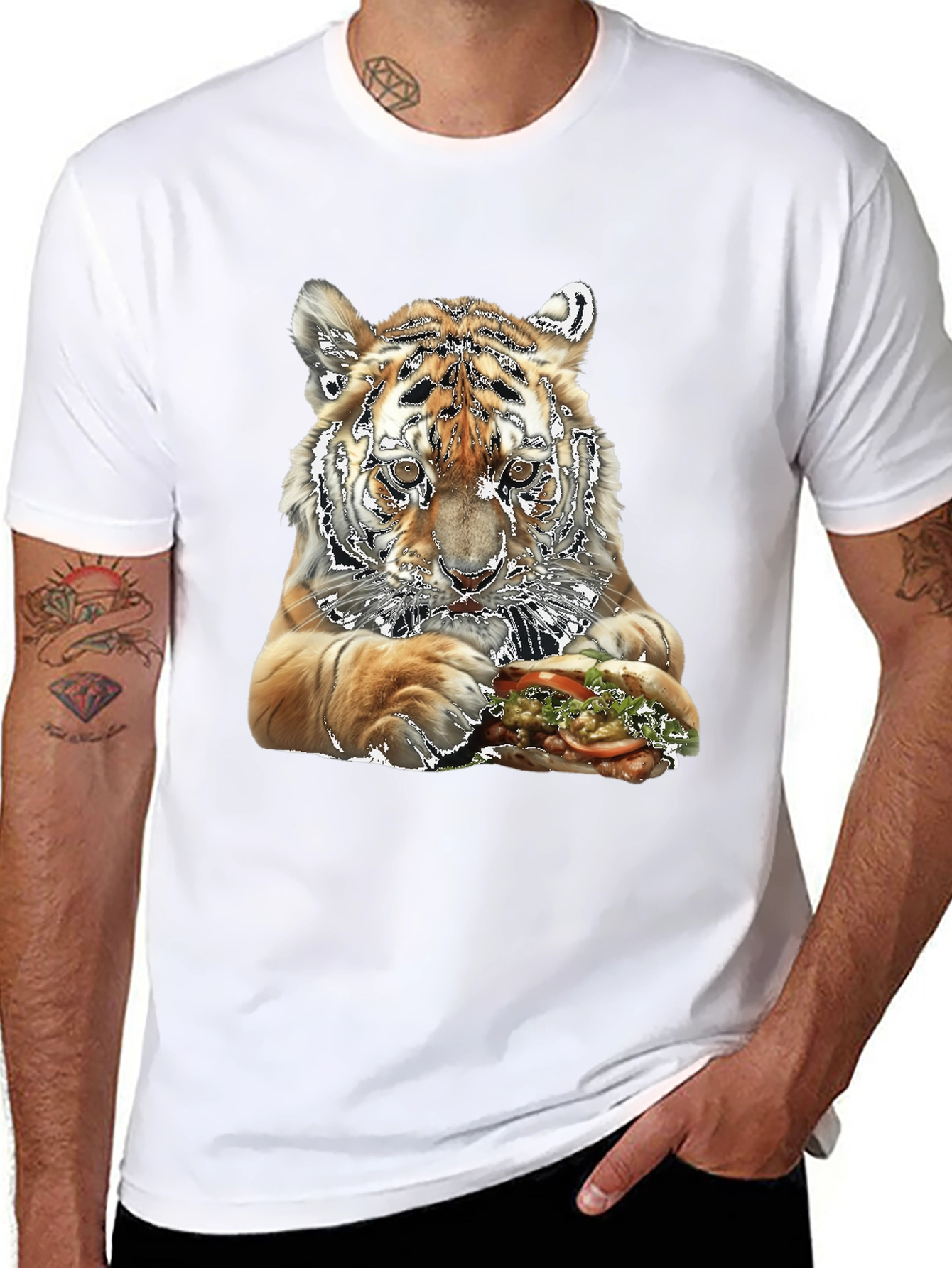 Tiger Eating Sandwich Graphic T-Shirt
