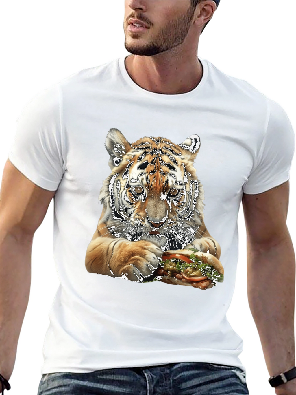 Tiger Eating Sandwich Graphic T-Shirt