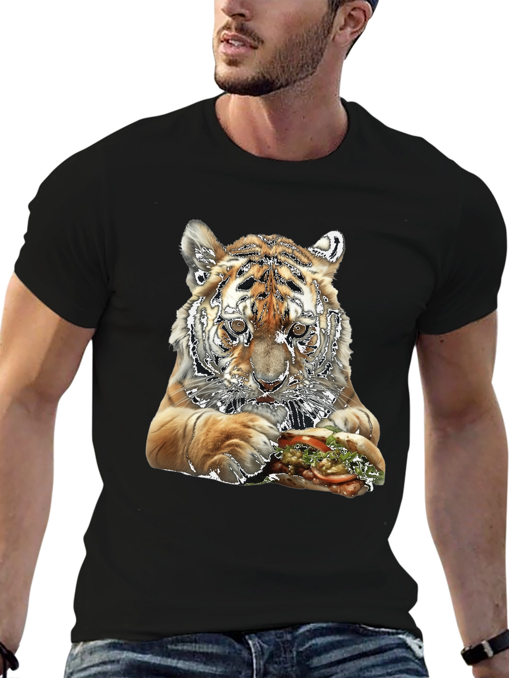 Tiger Eating Sandwich Graphic T-Shirt