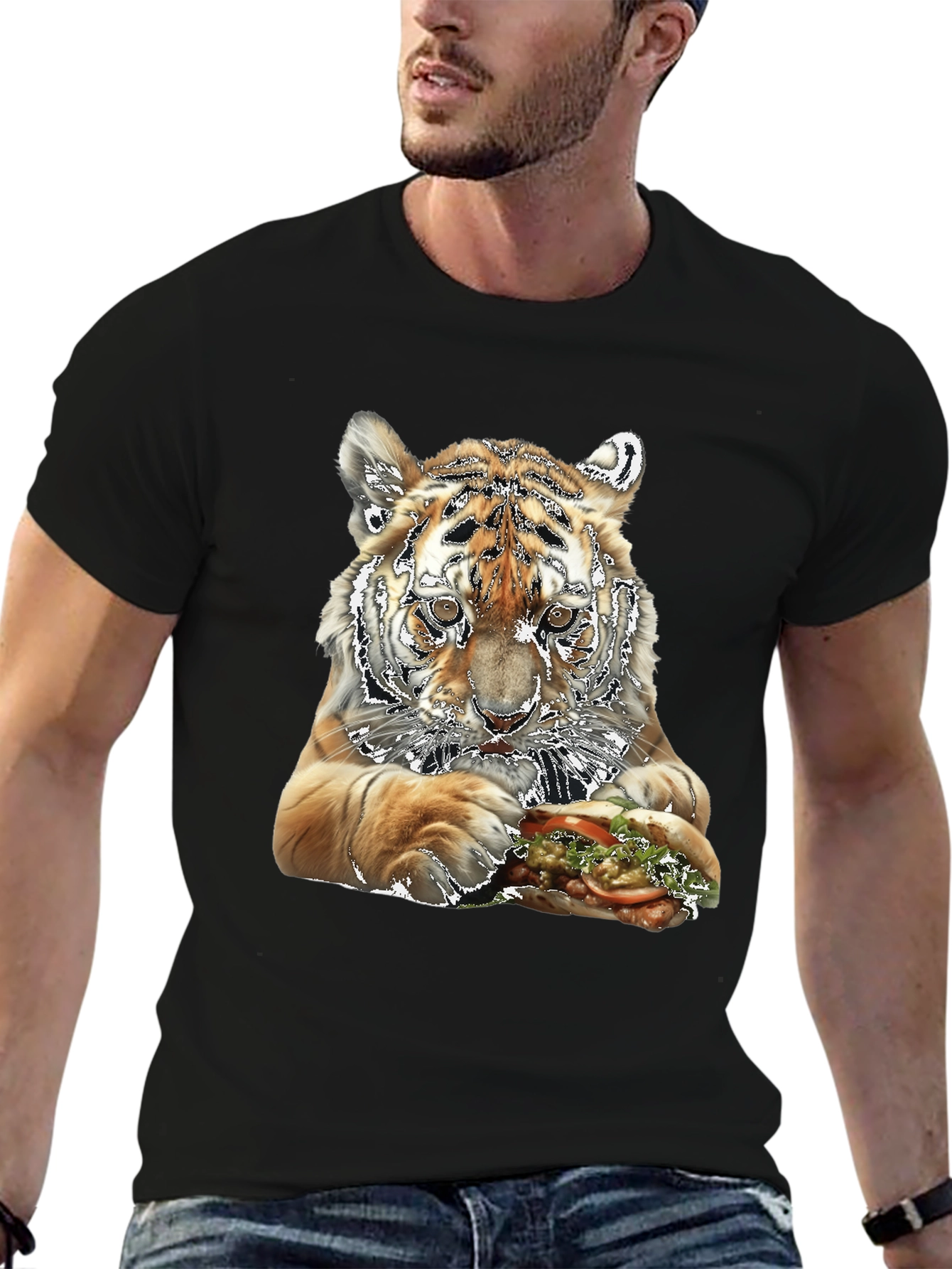 Tiger Eating Sandwich Graphic T-Shirt