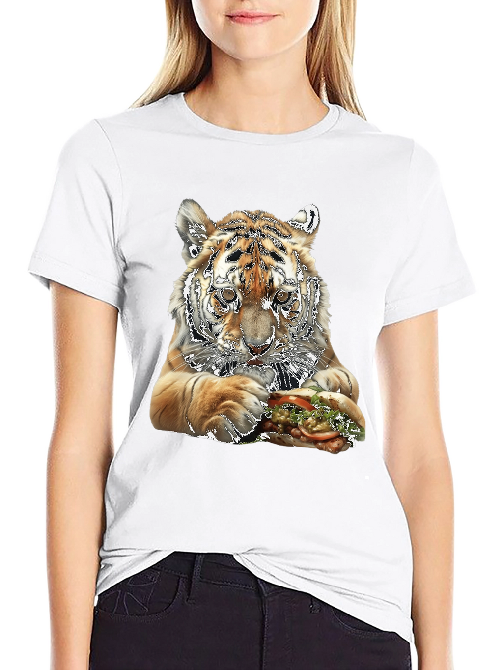 Tiger Eating Sandwich Graphic T-Shirt