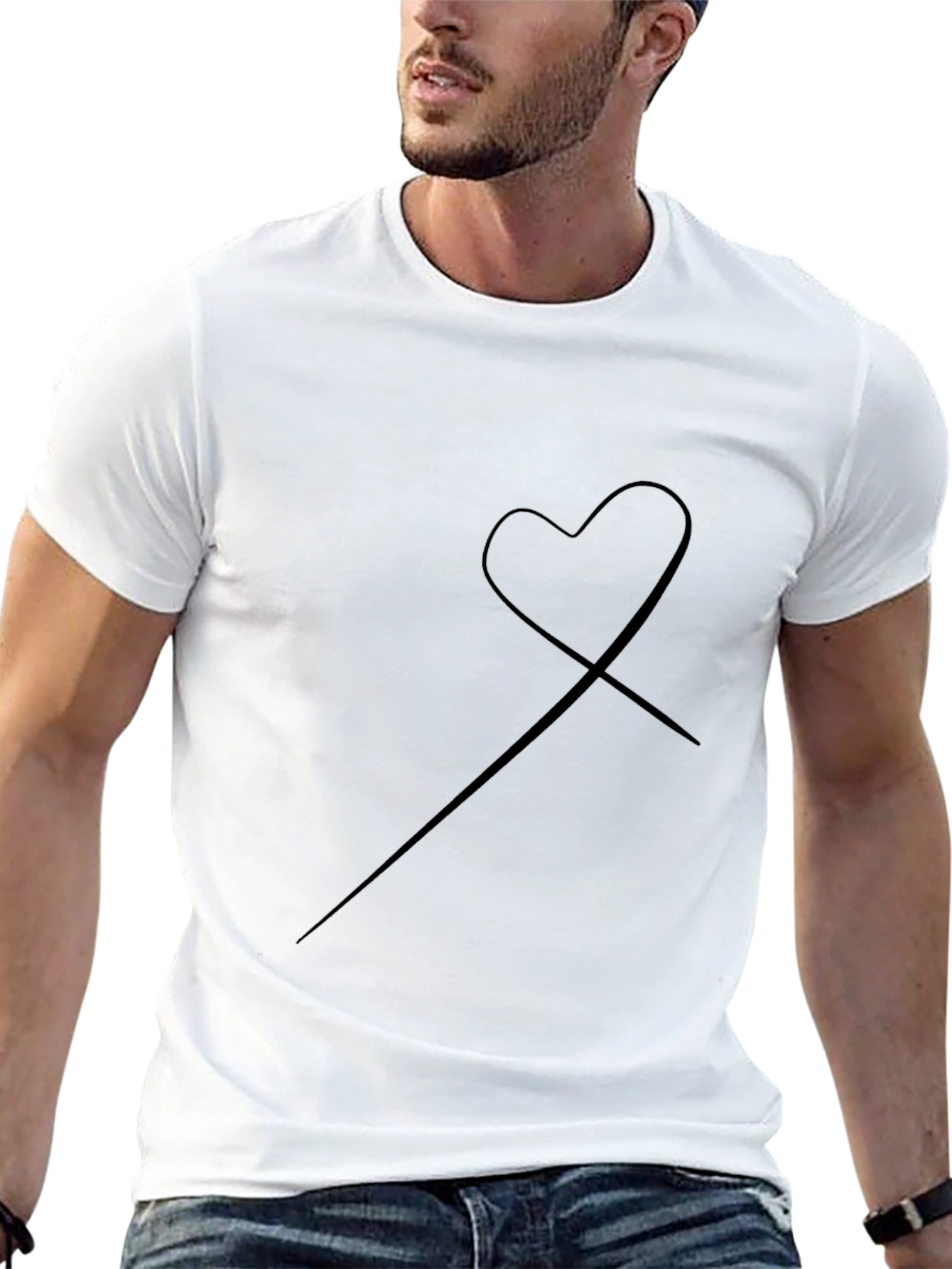 Minimalist Heart Graphic Tee - Soft Black Cotton