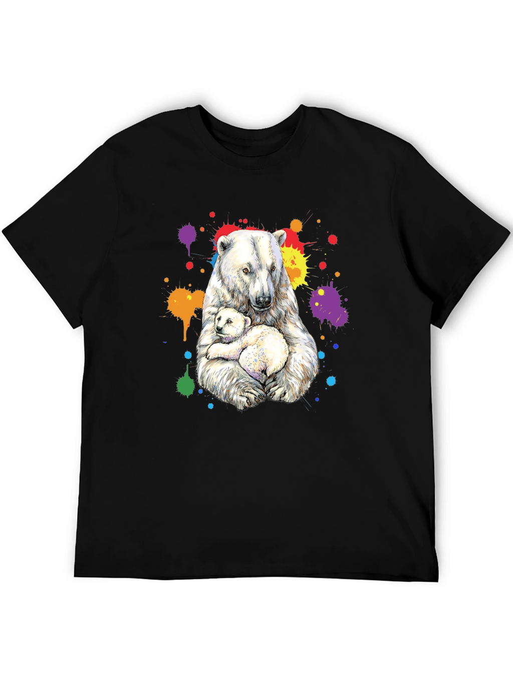 Polar Bear Family Graphic Tee - Black Cotton Blend