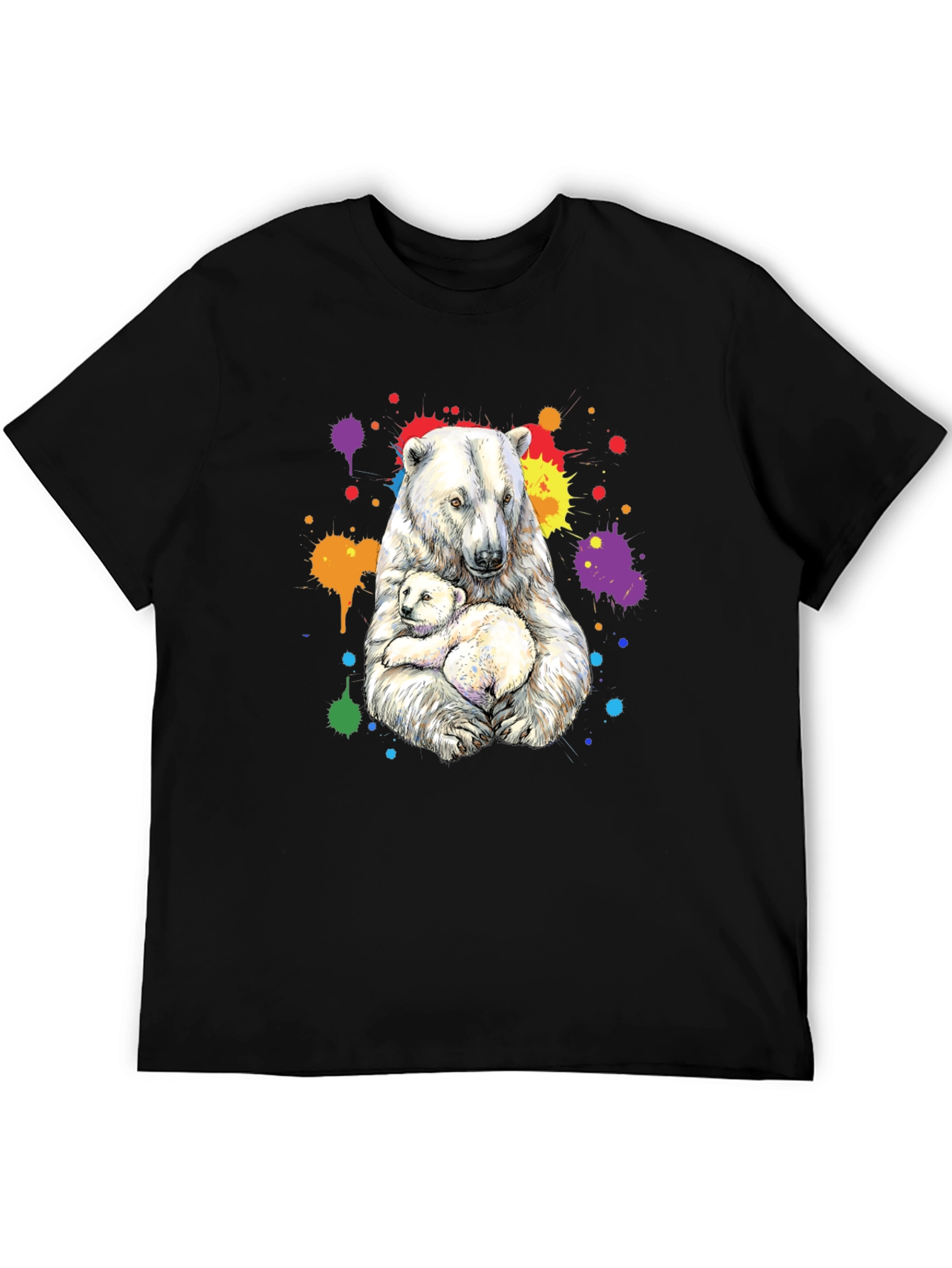 Polar Bear Family Graphic Tee - Black Cotton Blend