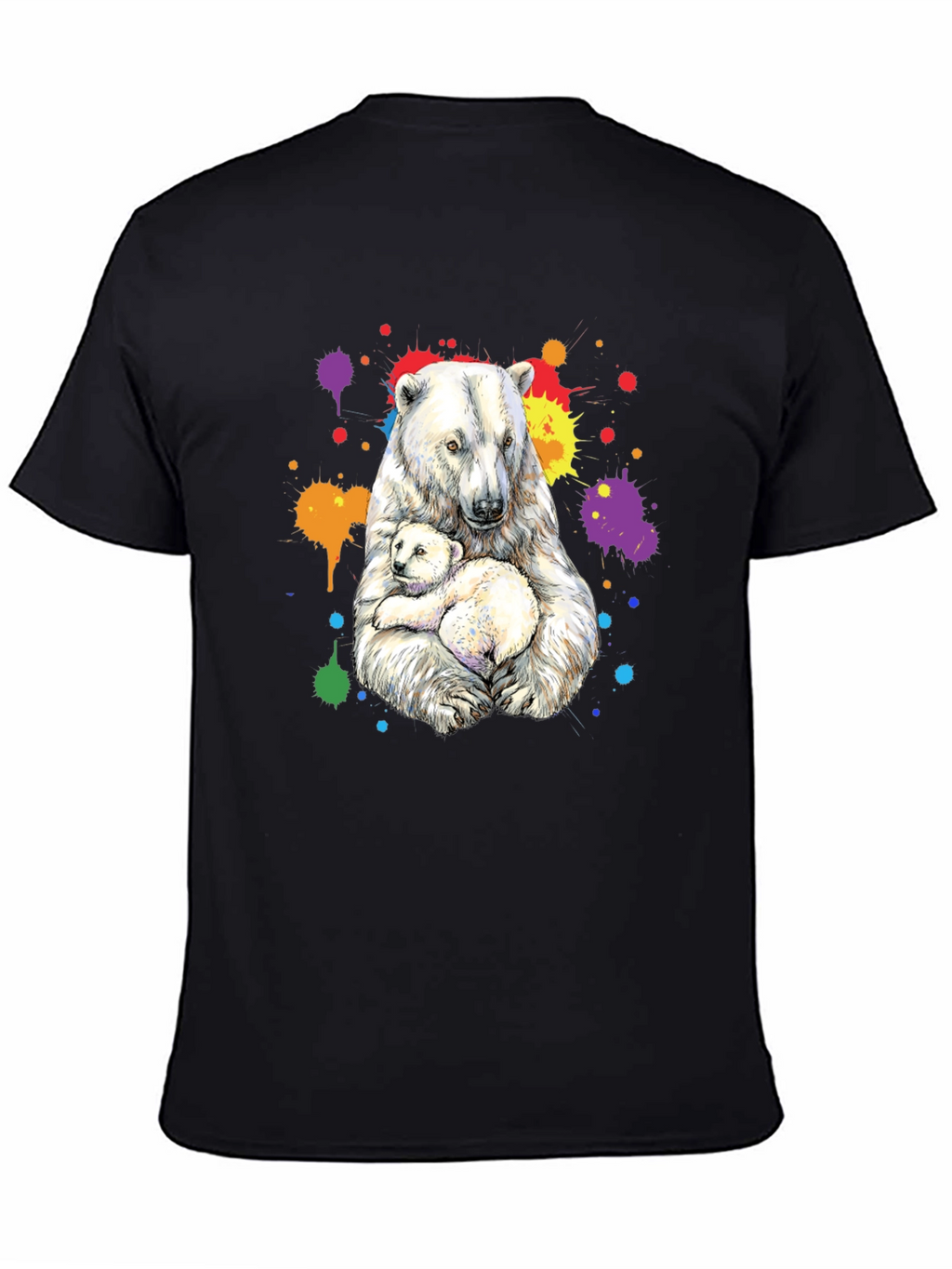Polar Bear Family Graphic Tee - Black Cotton Blend