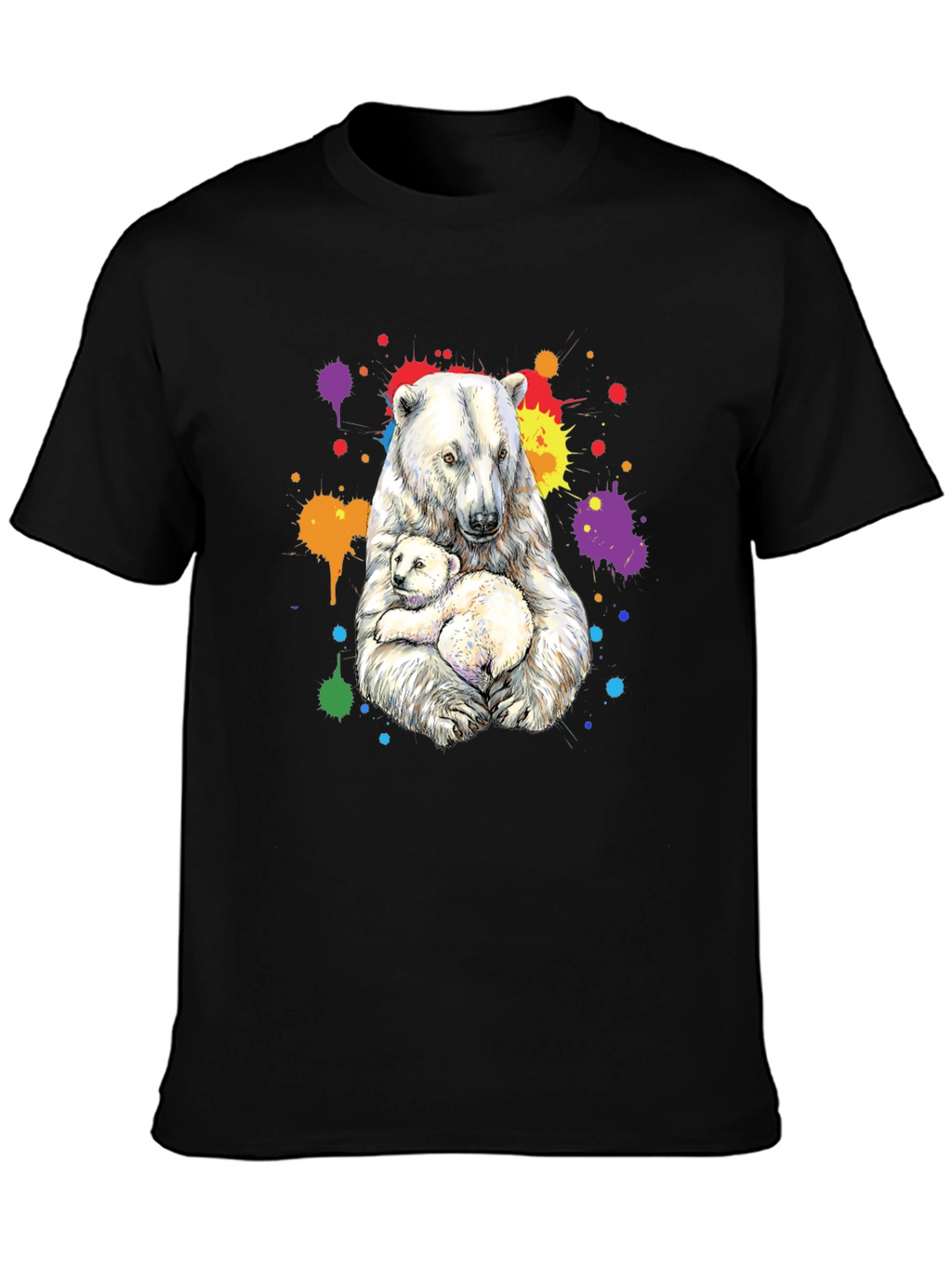 Polar Bear Family Graphic Tee - Black Cotton Blend