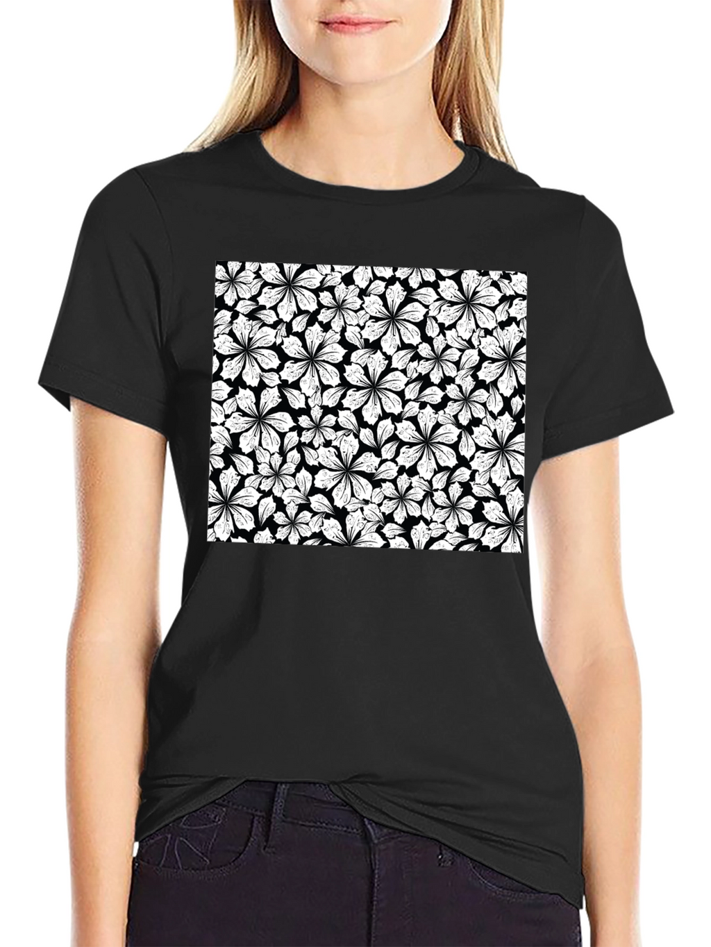 Floral Pattern T-Shirt - Black Graphic Tee