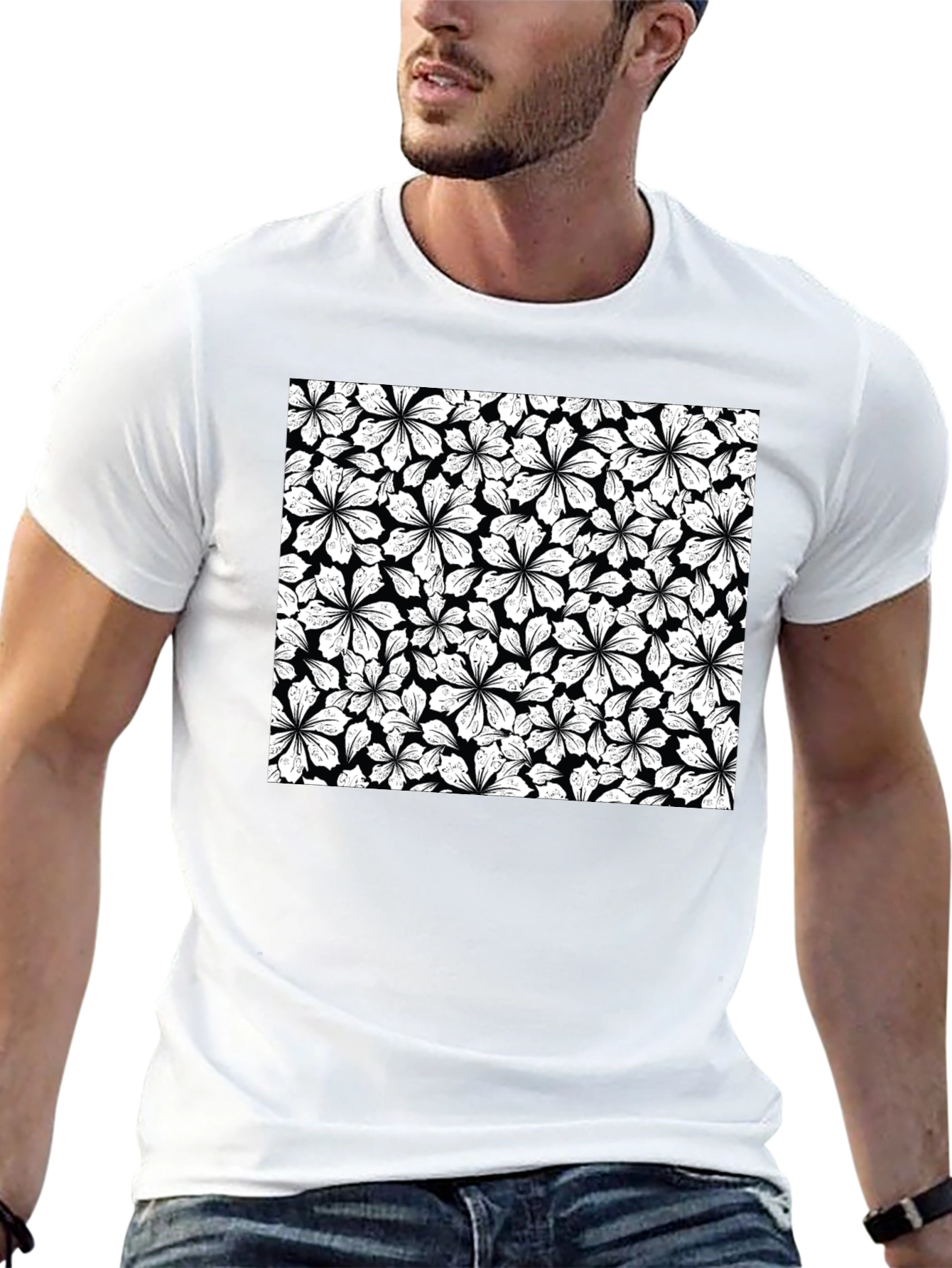 Floral Pattern T-Shirt - Black Graphic Tee