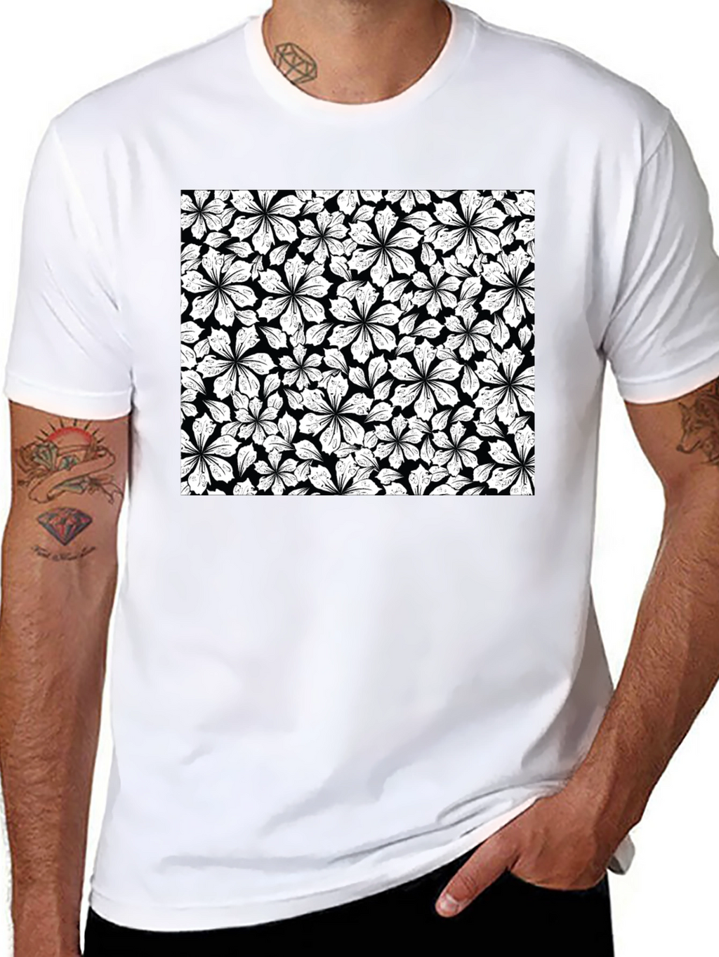 Floral Pattern T-Shirt - Black Graphic Tee