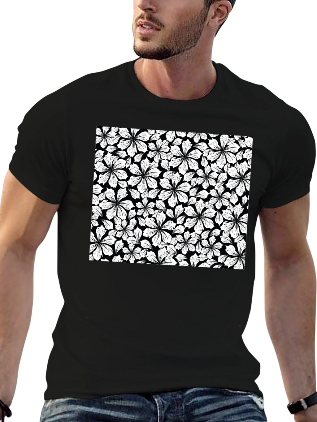 Floral Pattern T-Shirt - Black Graphic Tee