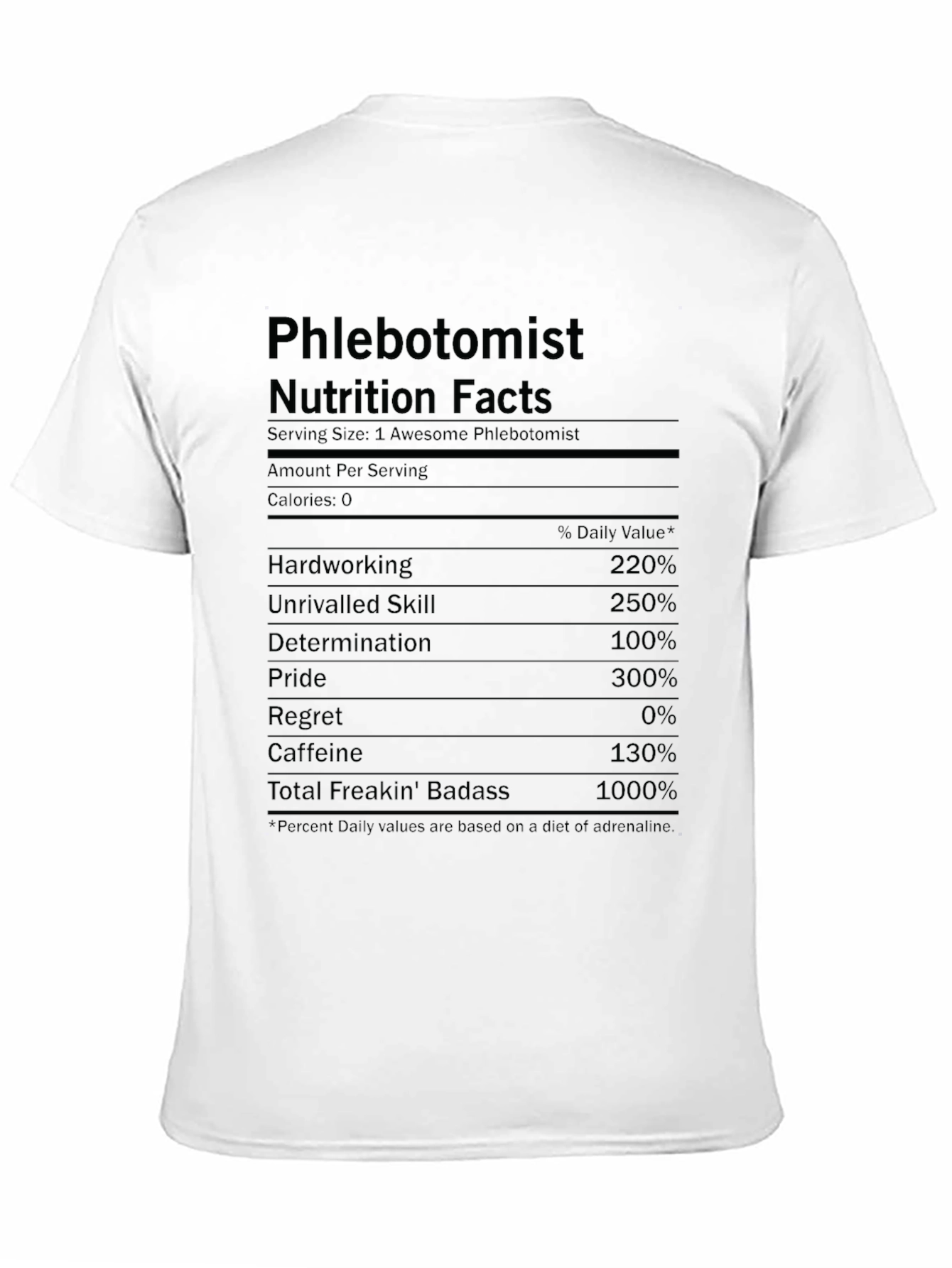Phlebotomist Nutrition Facts Graphic T-Shirt - Badass & Hardworking