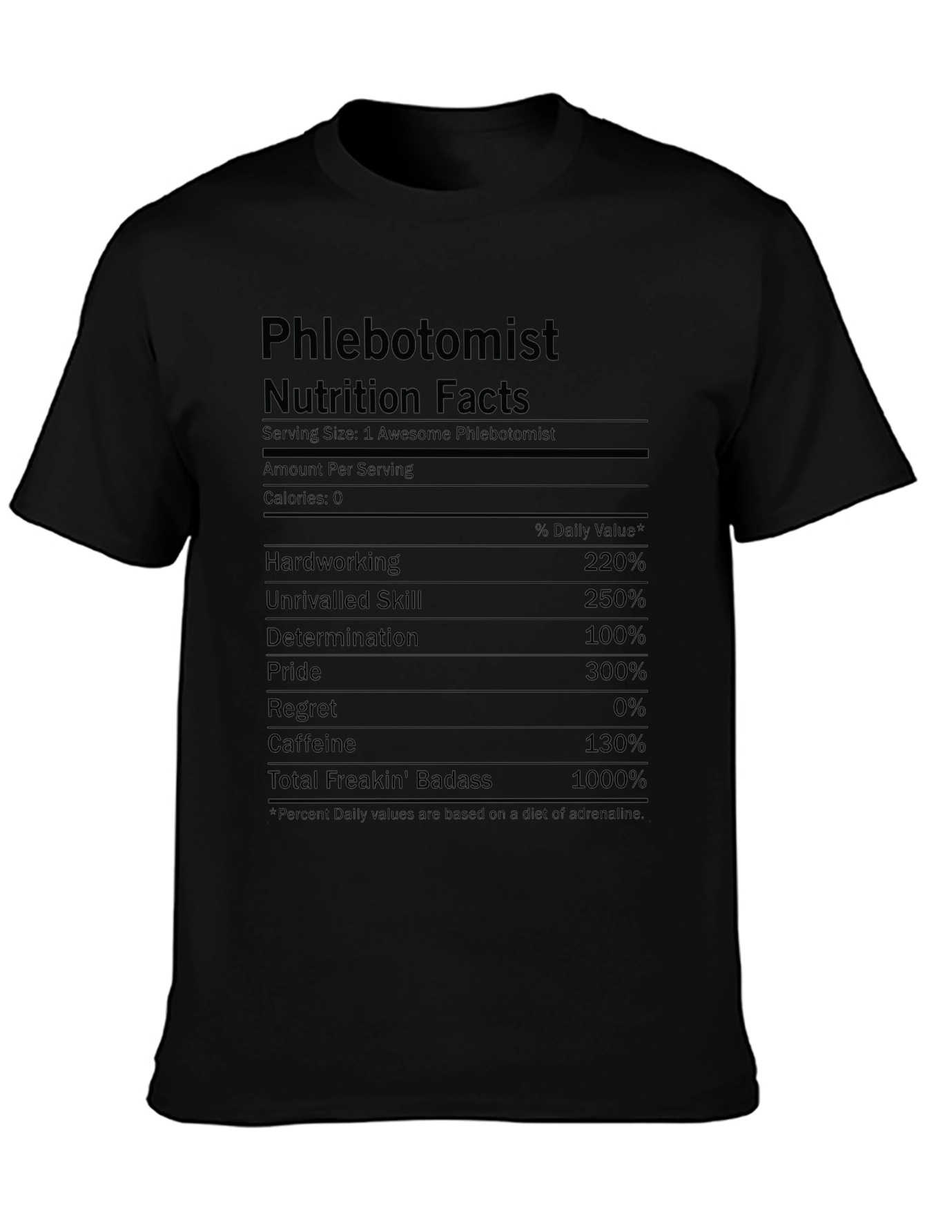 Phlebotomist Nutrition Facts Graphic T-Shirt - Badass & Hardworking