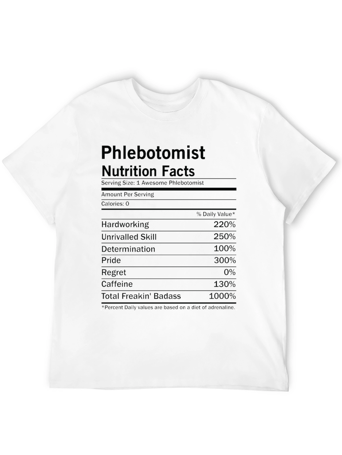 Phlebotomist Nutrition Facts Graphic T-Shirt - Badass & Hardworking