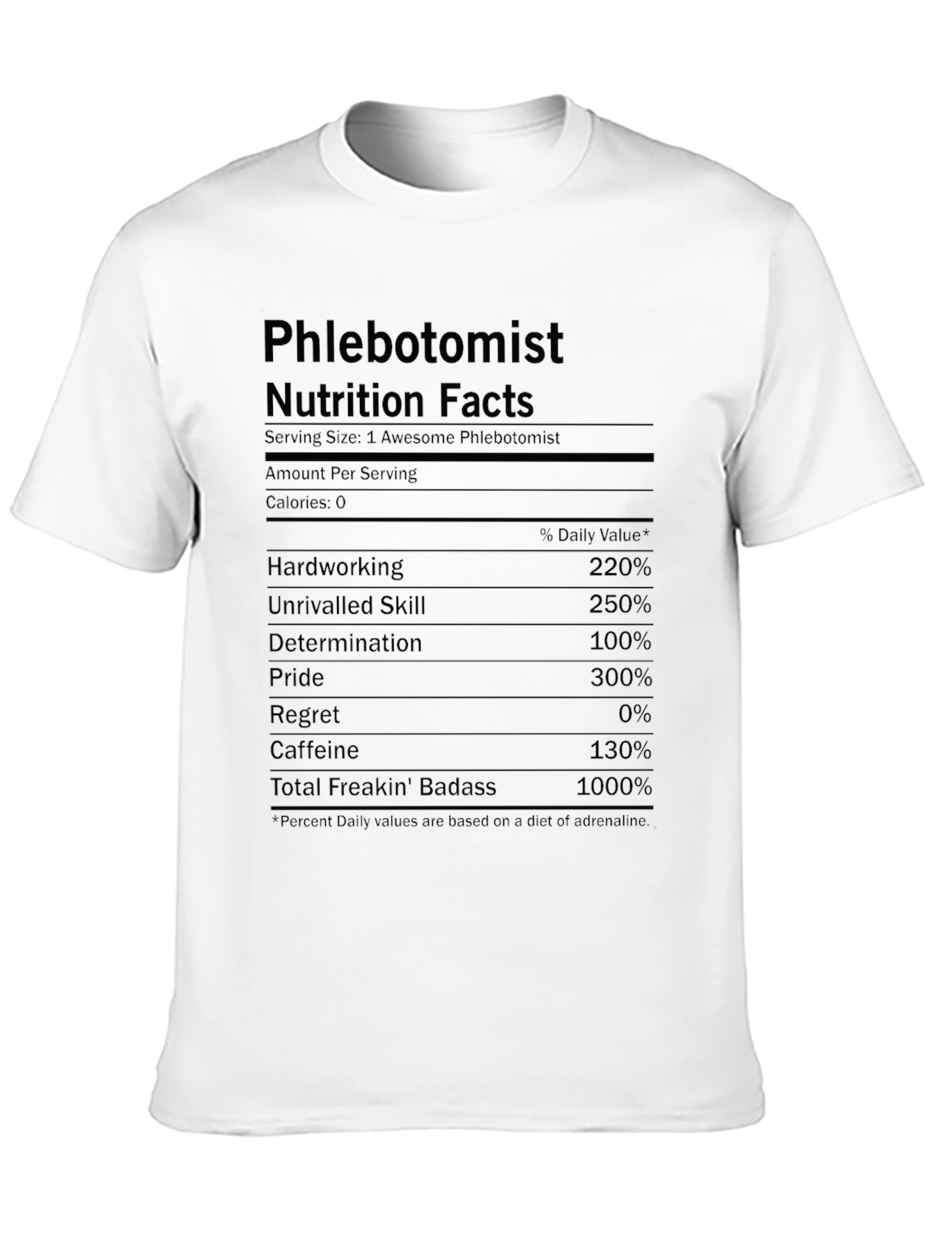 Phlebotomist Nutrition Facts Graphic T-Shirt - Badass & Hardworking