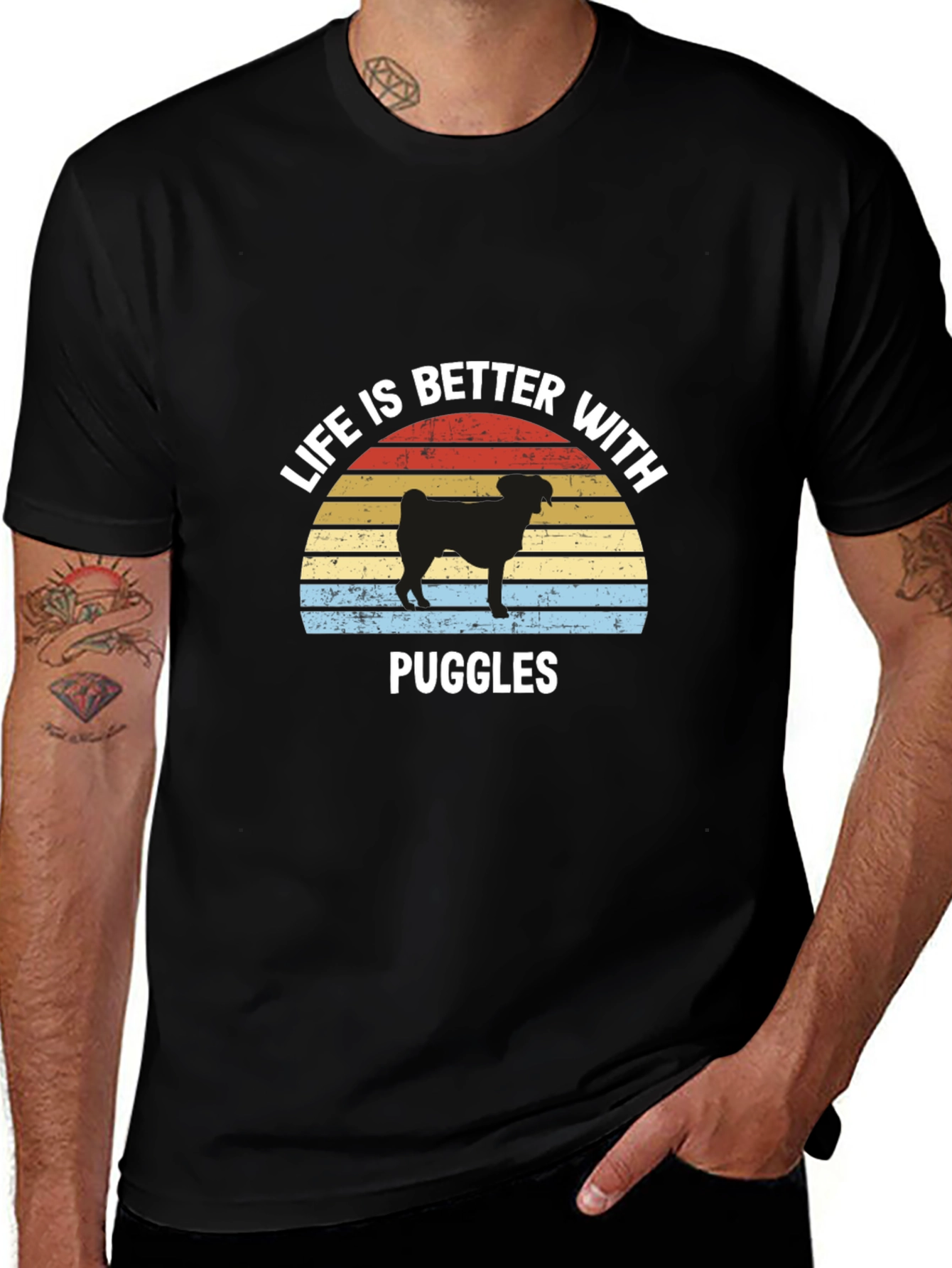 Life is Better with Puggles Black T-Shirt