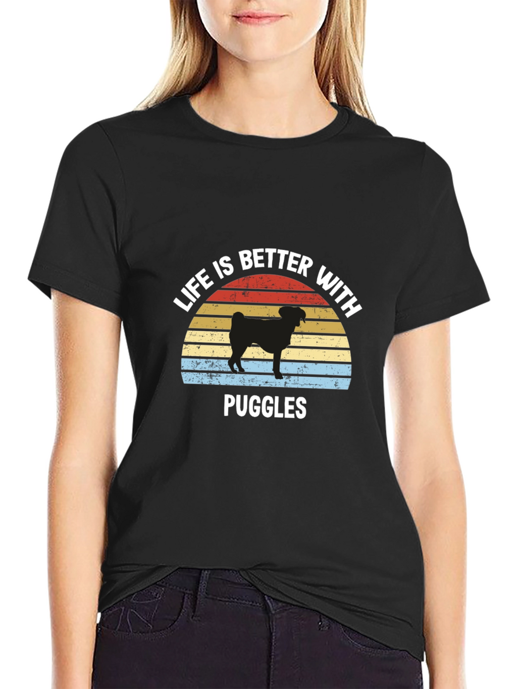 Life is Better with Puggles Black T-Shirt