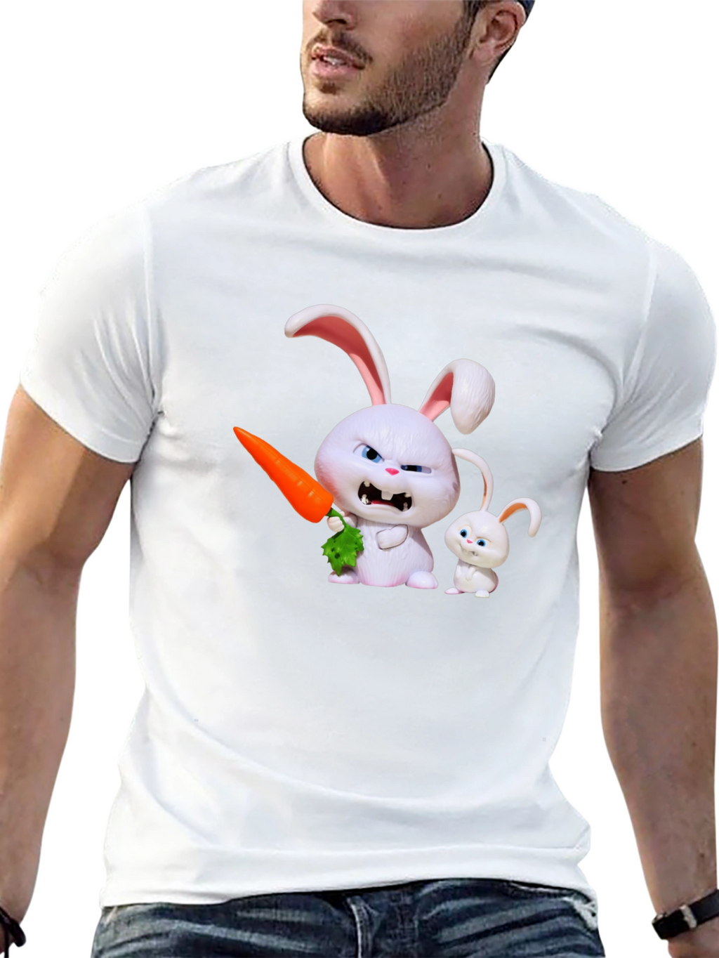 Mens Black T-Shirt with Rabbit Print