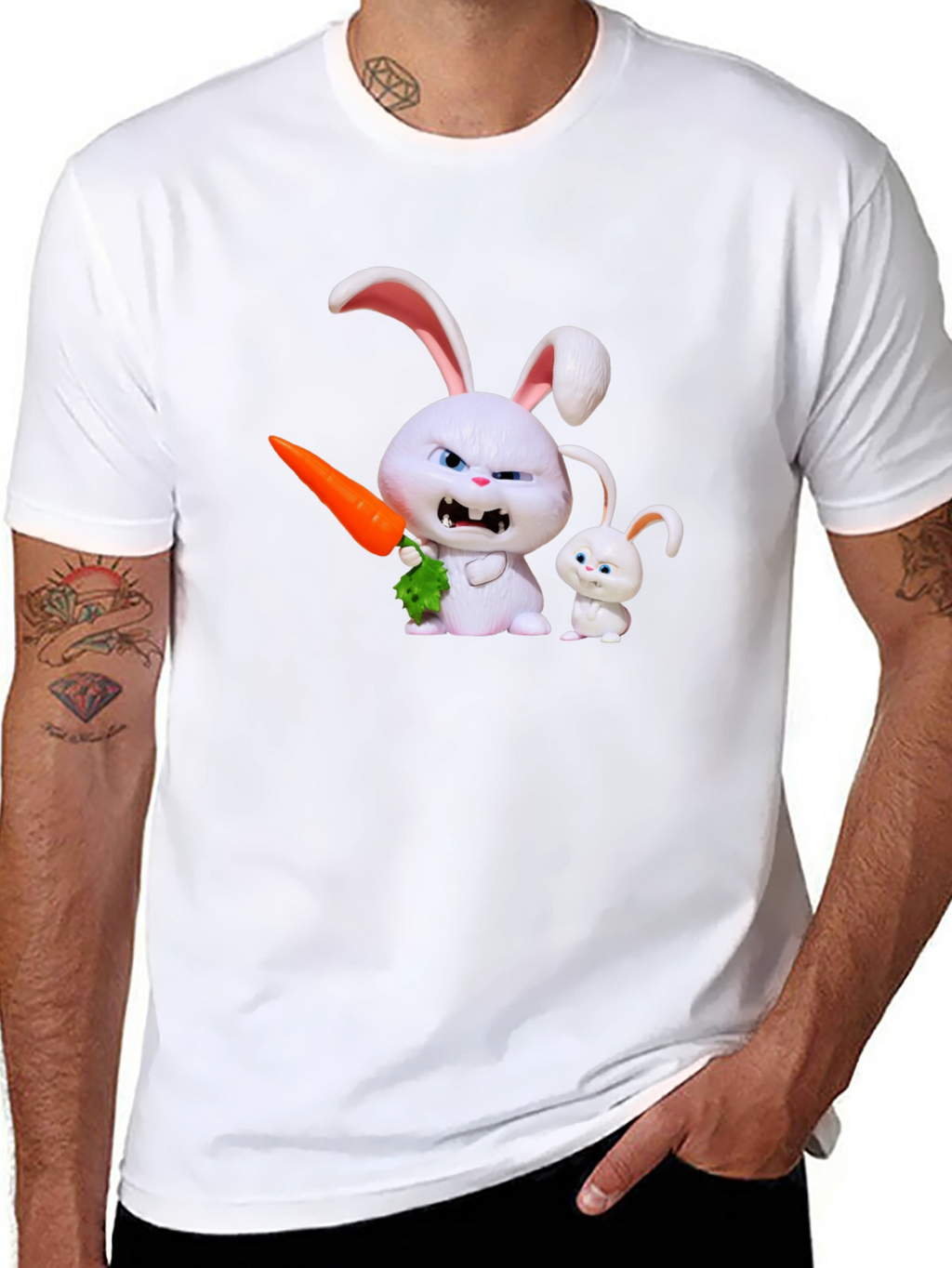 Mens Black T-Shirt with Rabbit Print