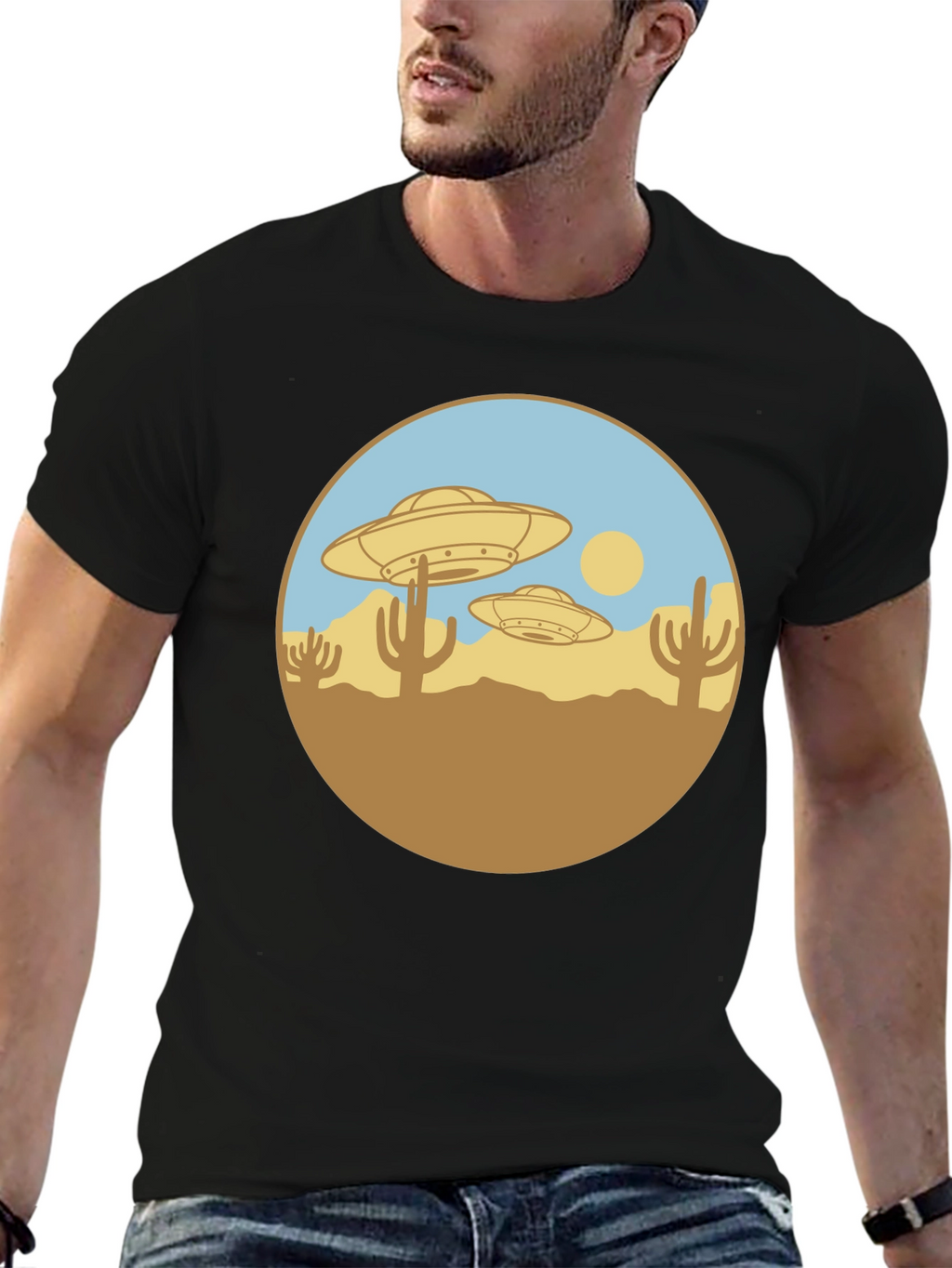 UFO Desert Graphic T-Shirt - Black