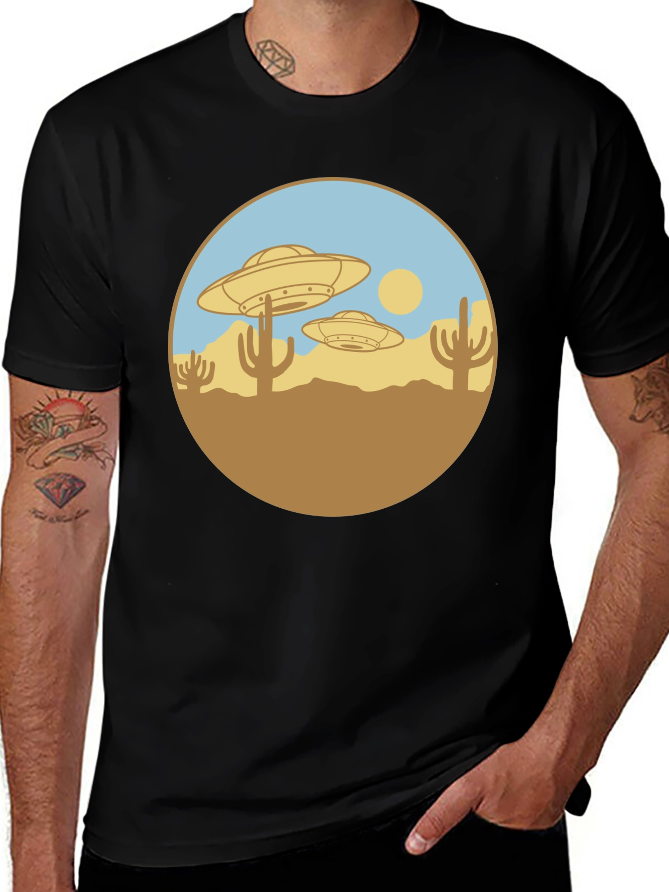UFO Desert Graphic T-Shirt - Black