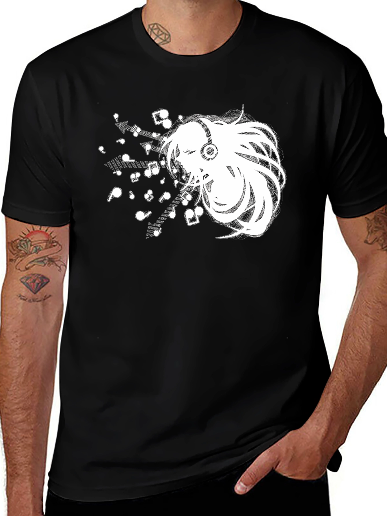 Anime Music Lover Black T-Shirt