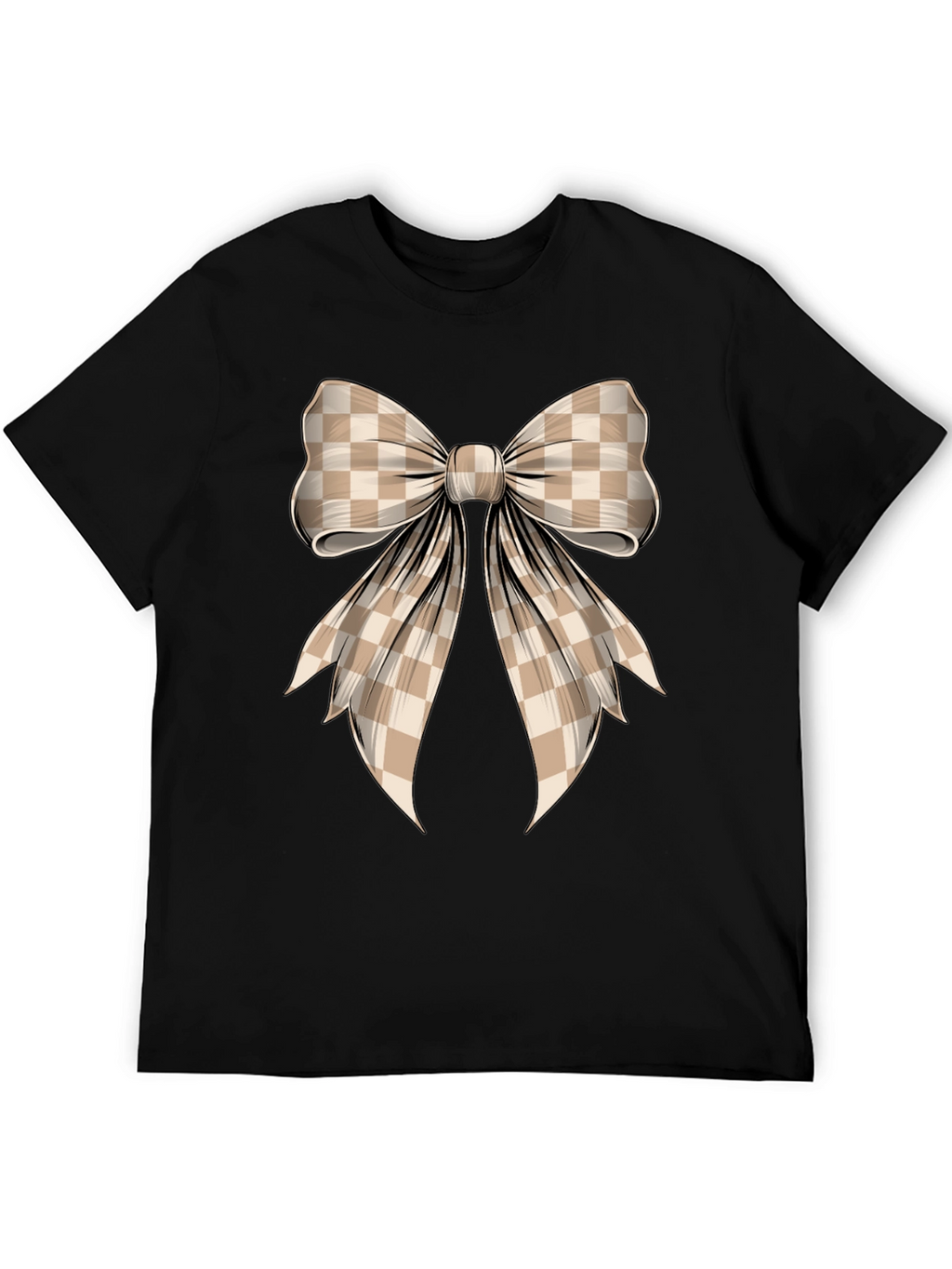 Checkered Bow Graphic Tee - Stylish Casual Wear