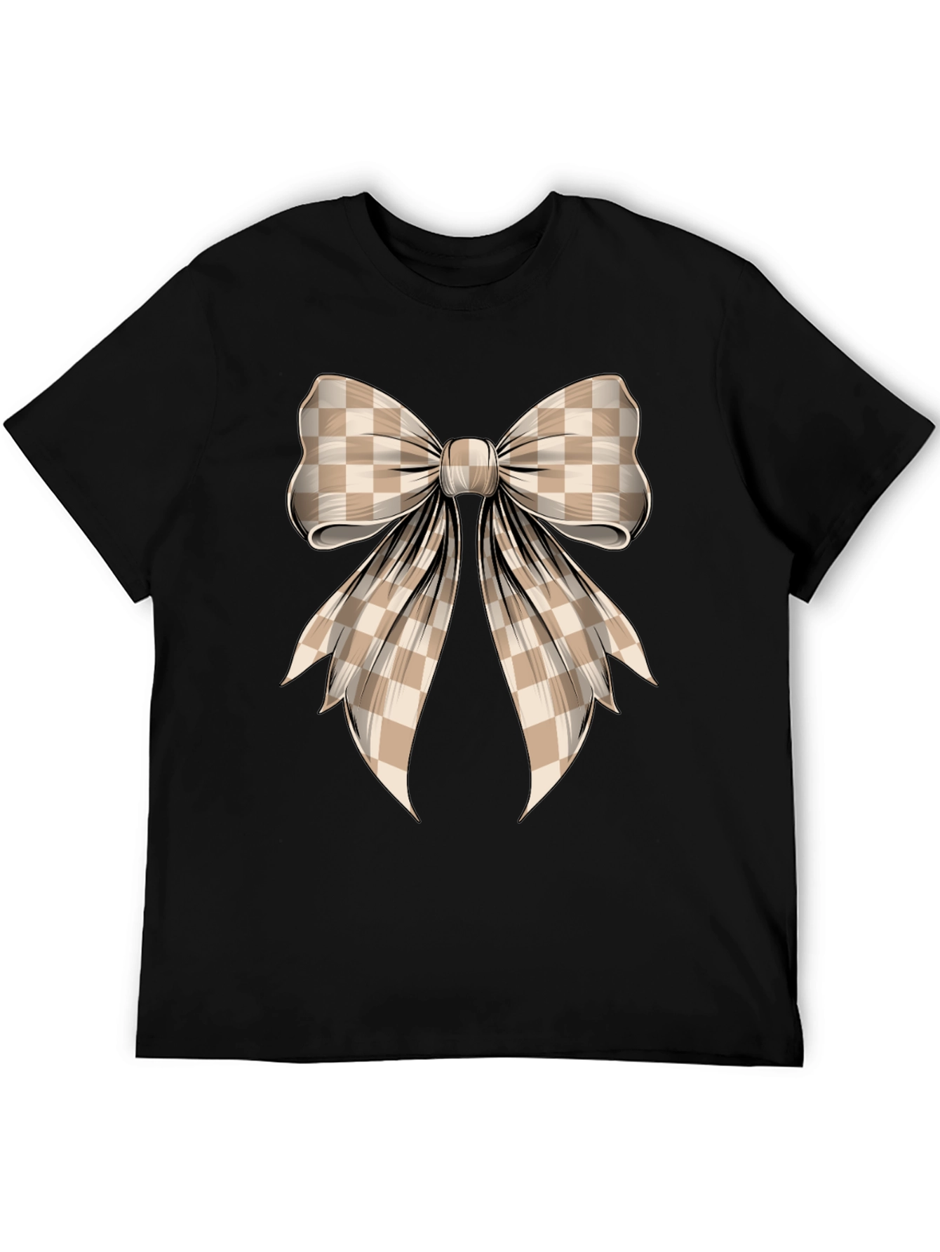 Checkered Bow Graphic Tee - Stylish Casual Wear