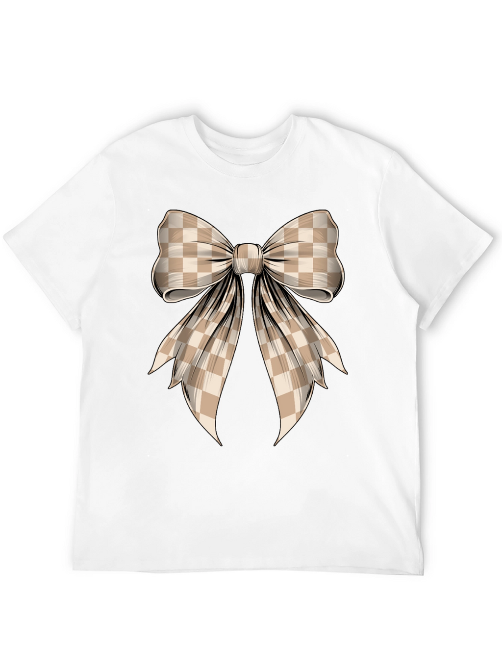 Checkered Bow Graphic Tee - Stylish Casual Wear