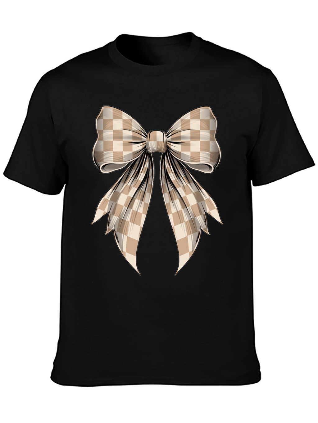 Checkered Bow Graphic Tee - Stylish Casual Wear