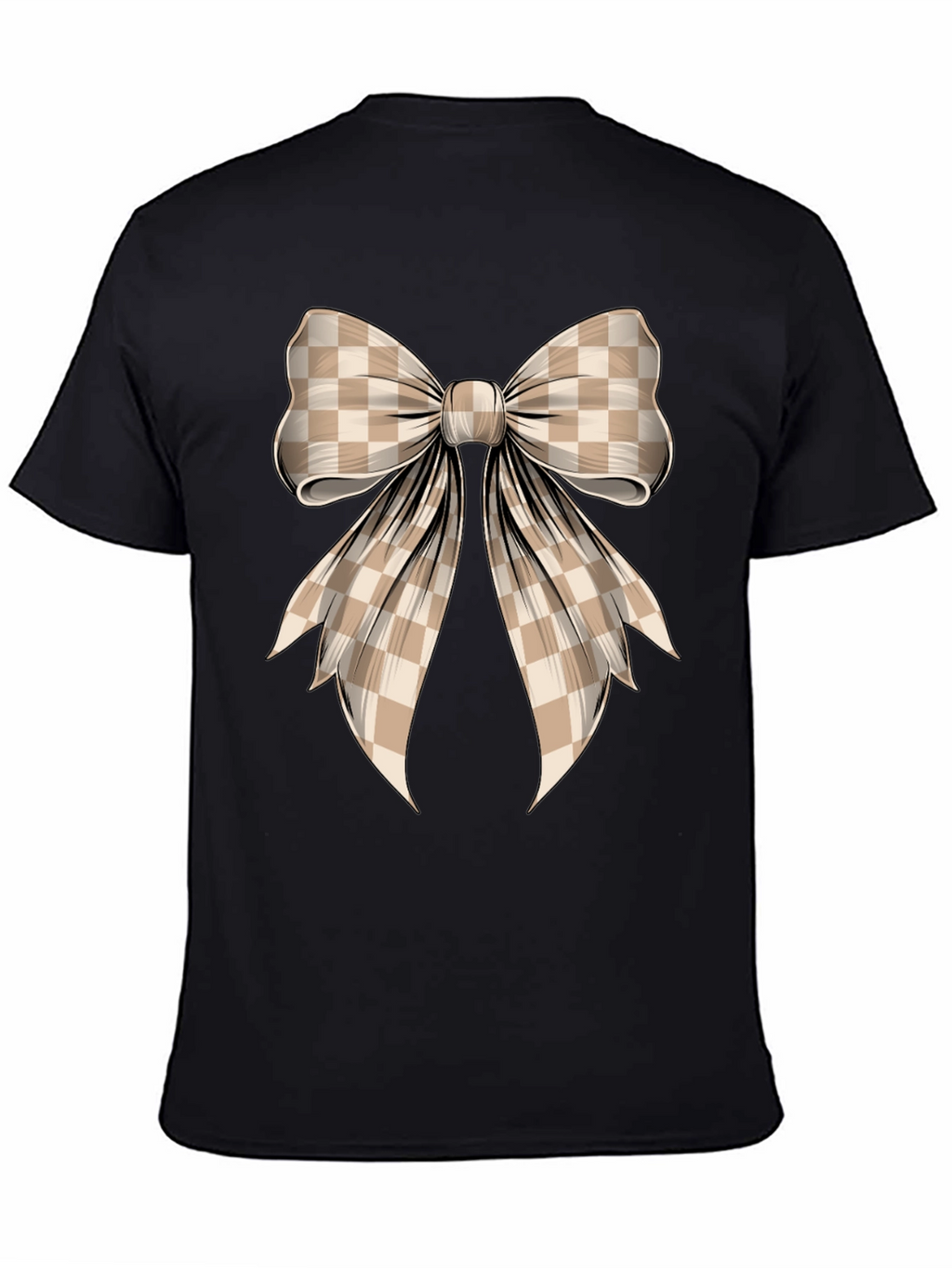 Checkered Bow Graphic Tee - Stylish Casual Wear