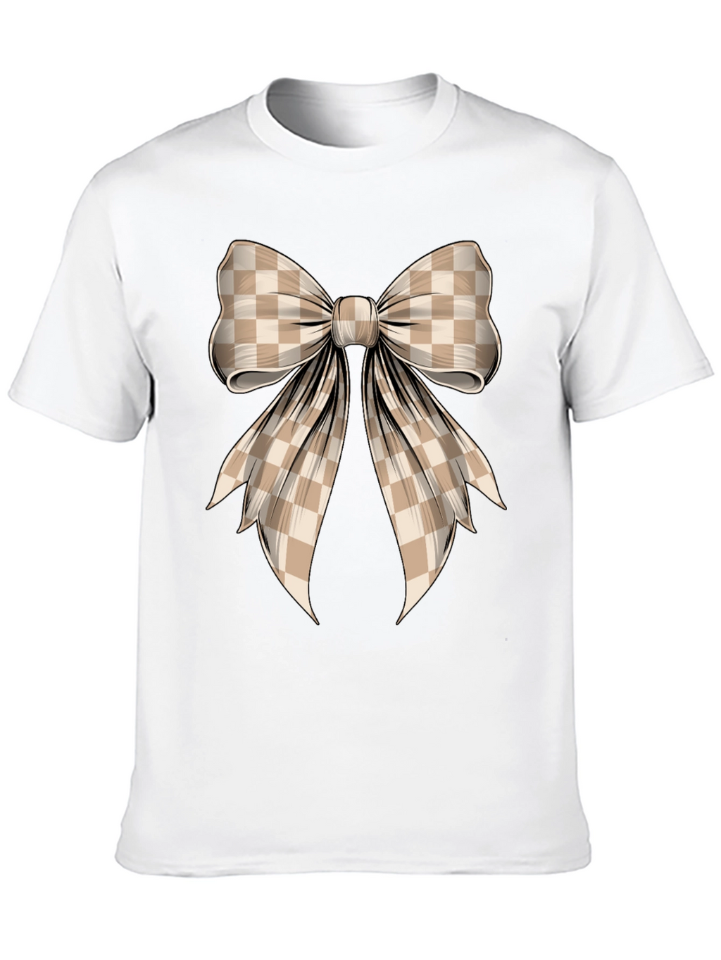 Checkered Bow Graphic Tee - Stylish Casual Wear