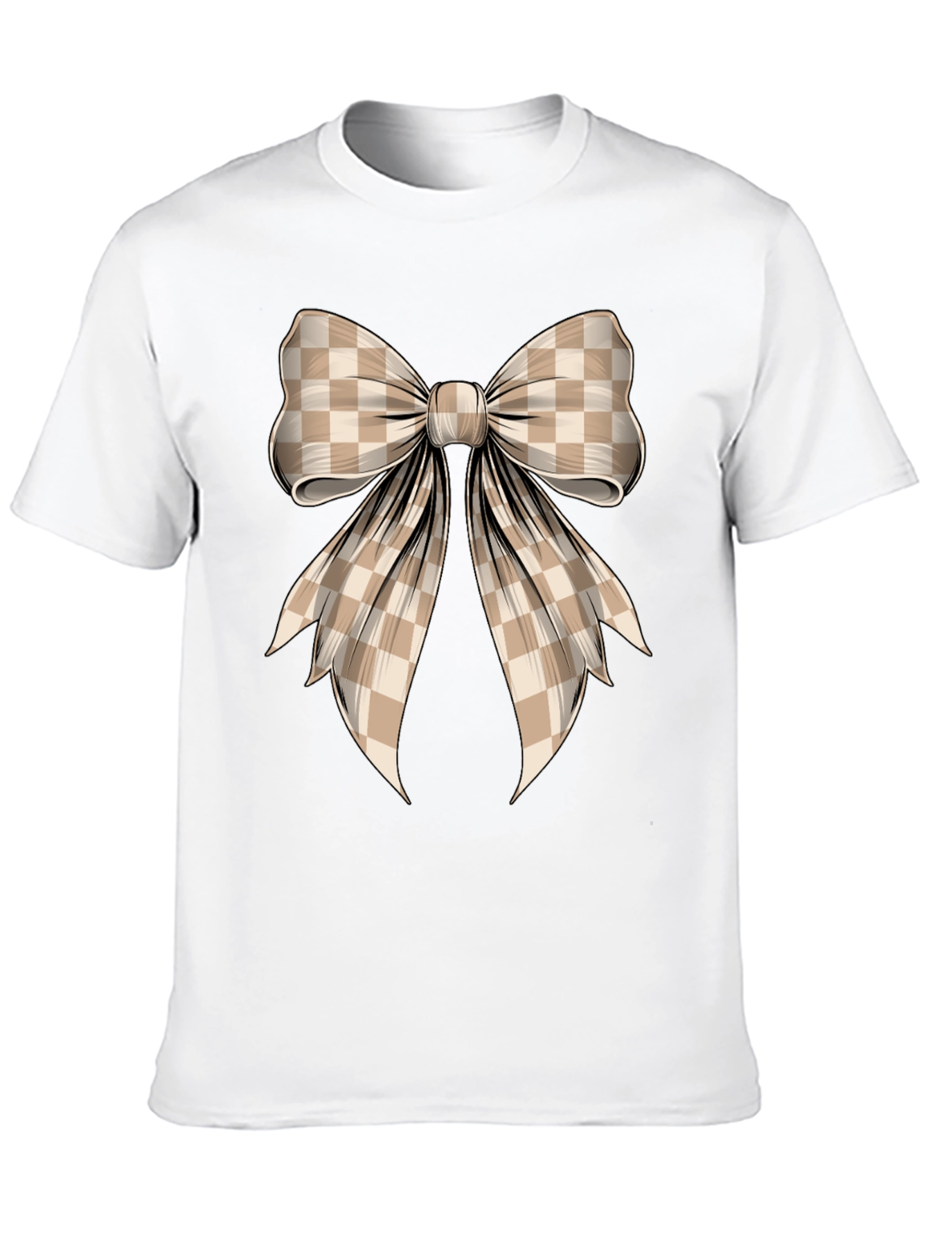Checkered Bow Graphic Tee - Stylish Casual Wear
