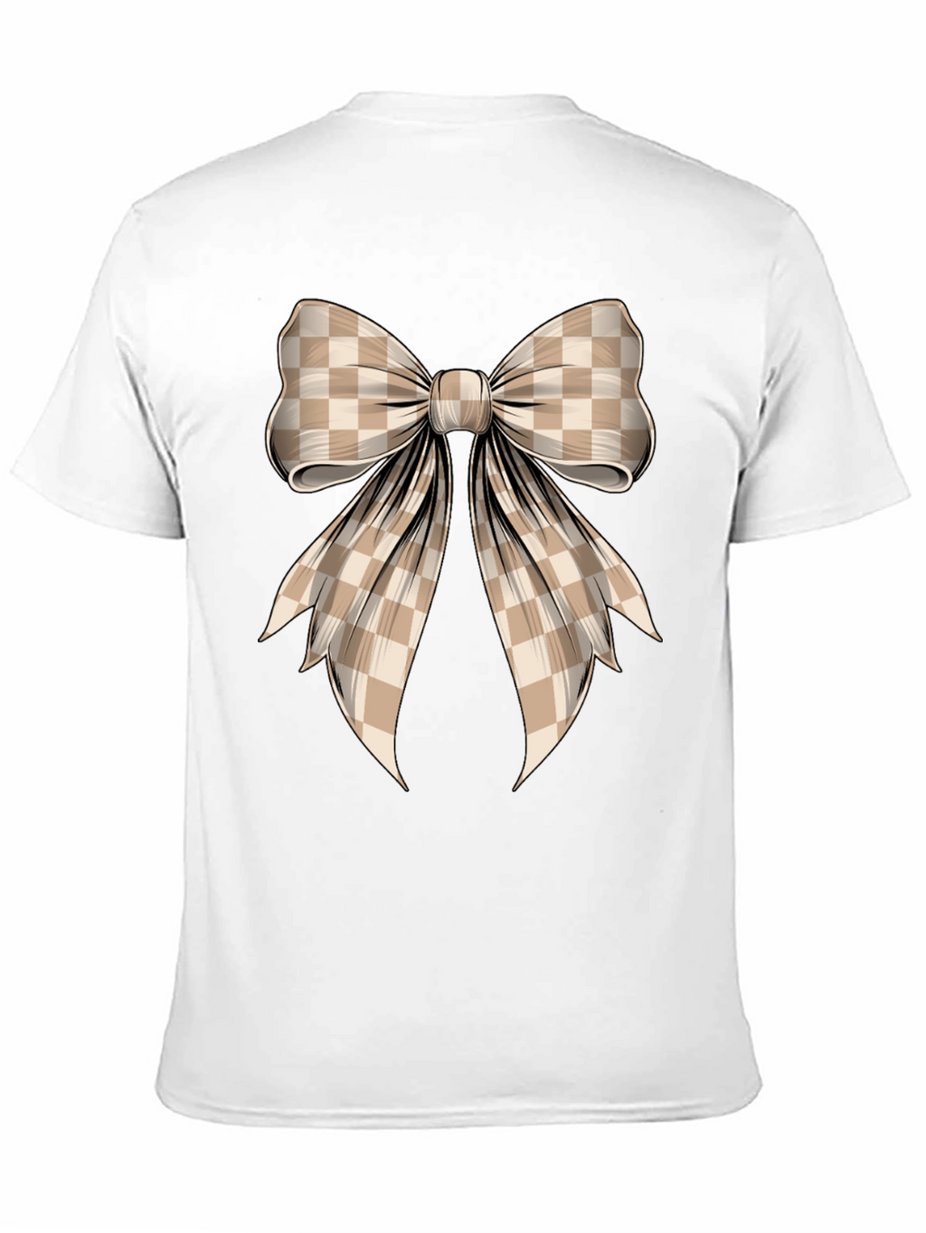 Checkered Bow Graphic Tee - Stylish Casual Wear