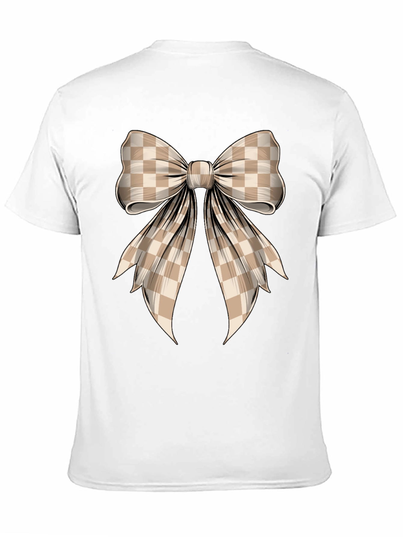 Checkered Bow Graphic Tee - Stylish Casual Wear