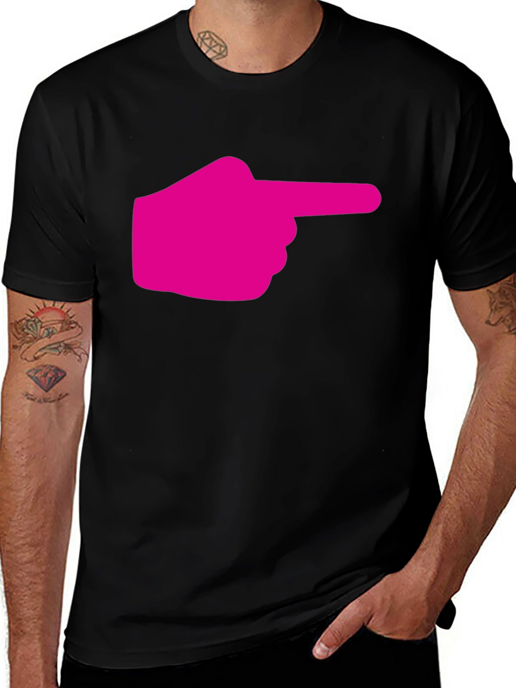 Pointing Finger Graphic Tee - Black Cotton T-Shirt