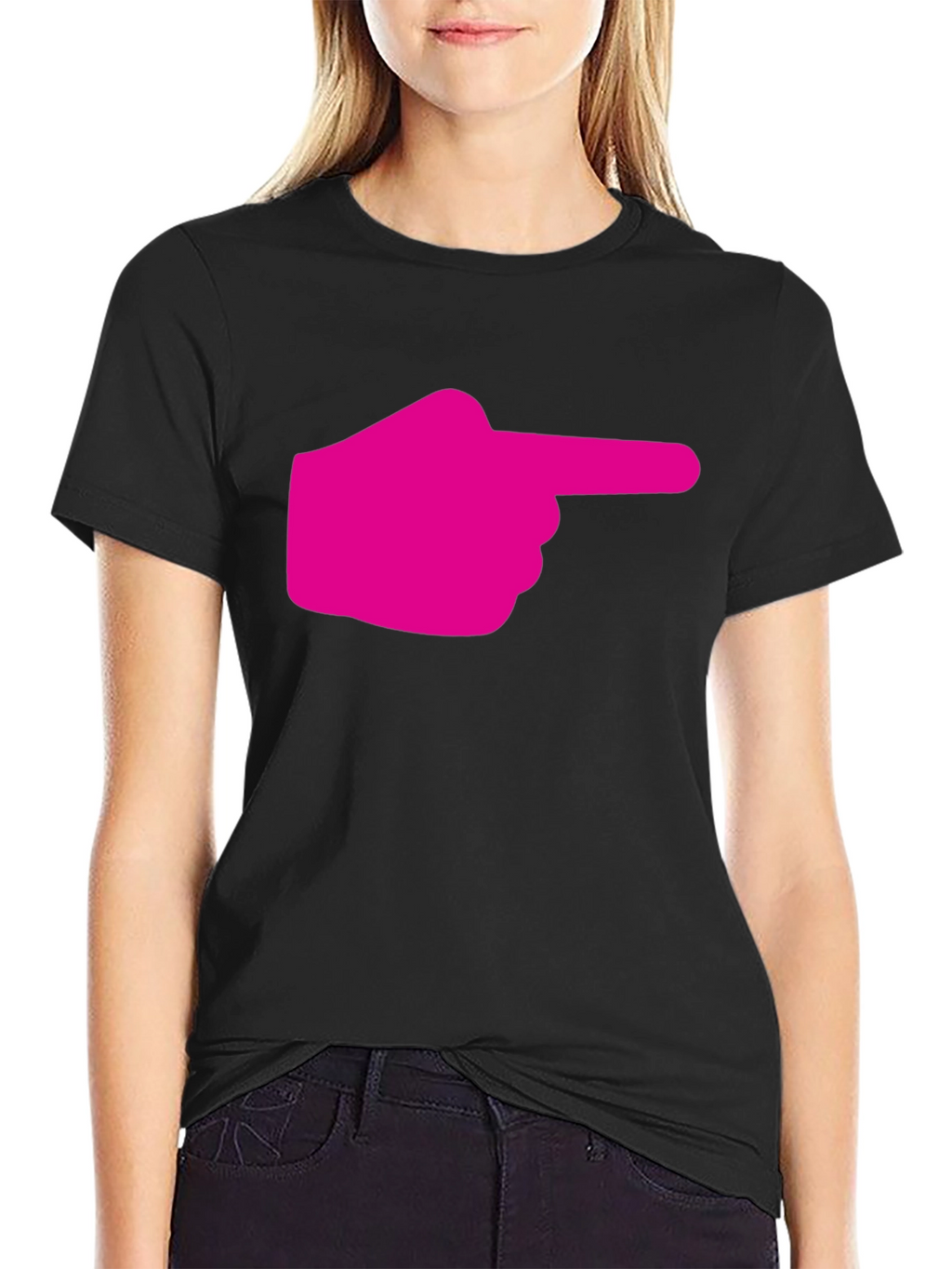 Pointing Finger Graphic Tee - Black Cotton T-Shirt
