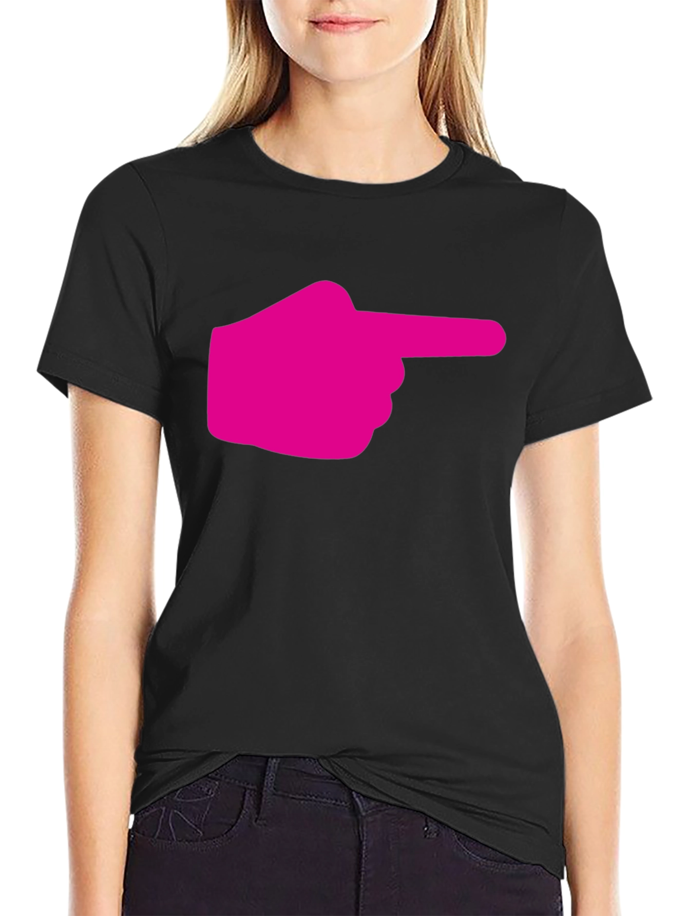 Pointing Finger Graphic Tee - Black Cotton T-Shirt
