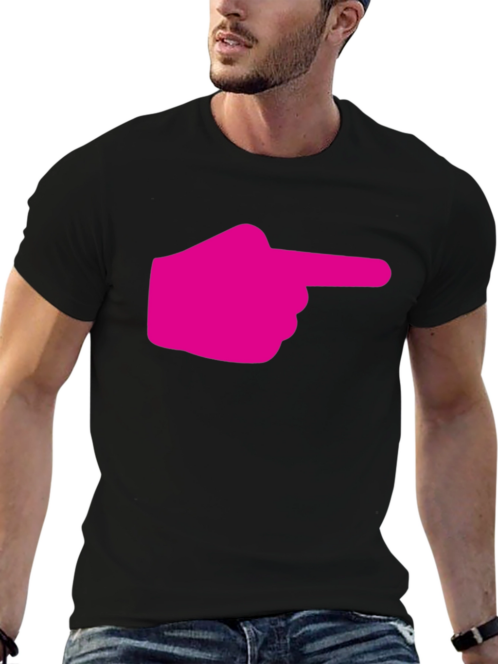 Pointing Finger Graphic Tee - Black Cotton T-Shirt