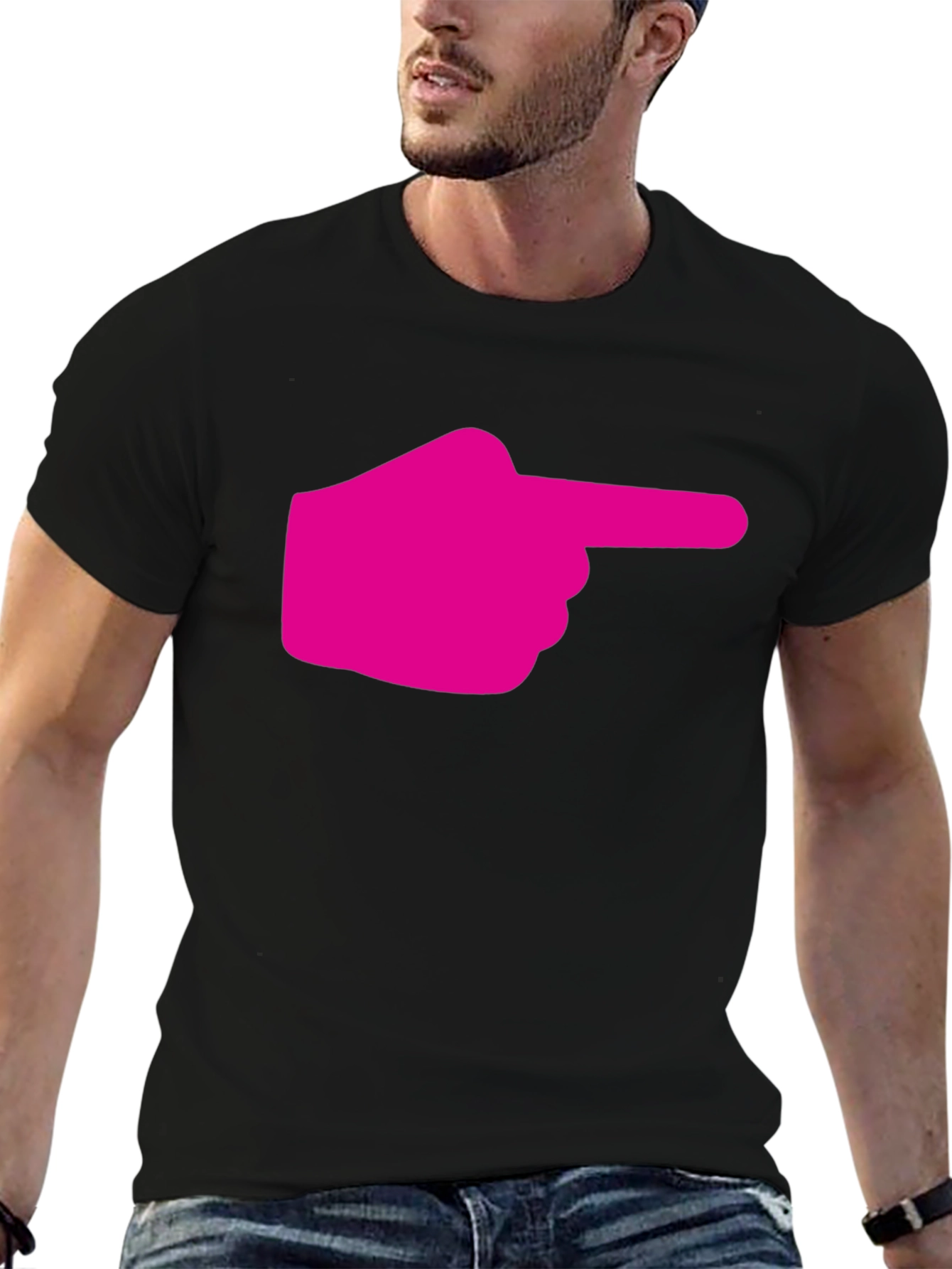Pointing Finger Graphic Tee - Black Cotton T-Shirt