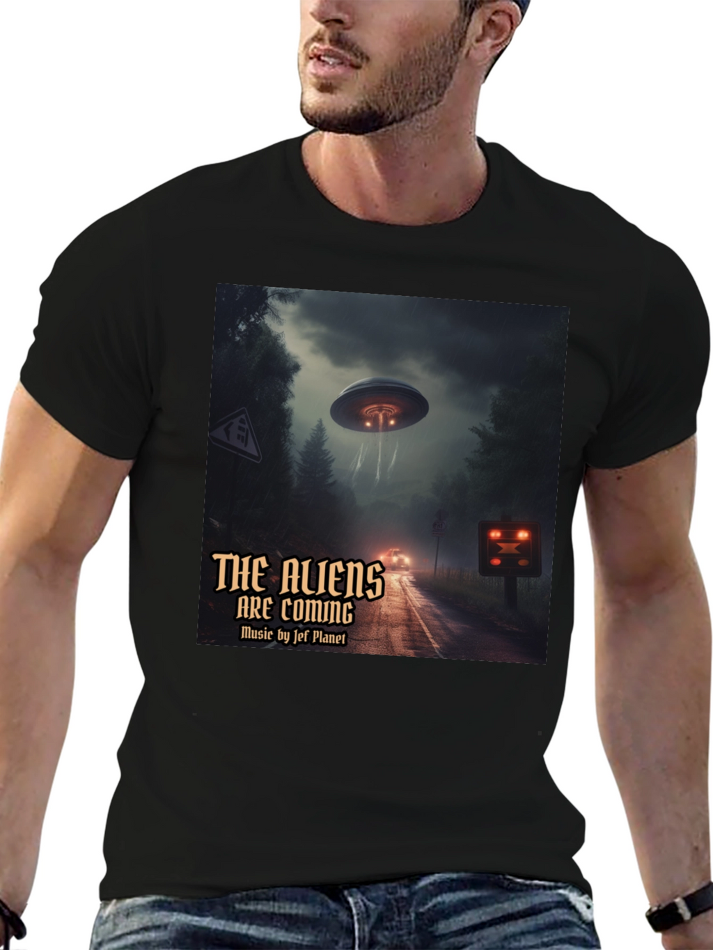 The Aliens Are Coming Black Graphic T-Shirt