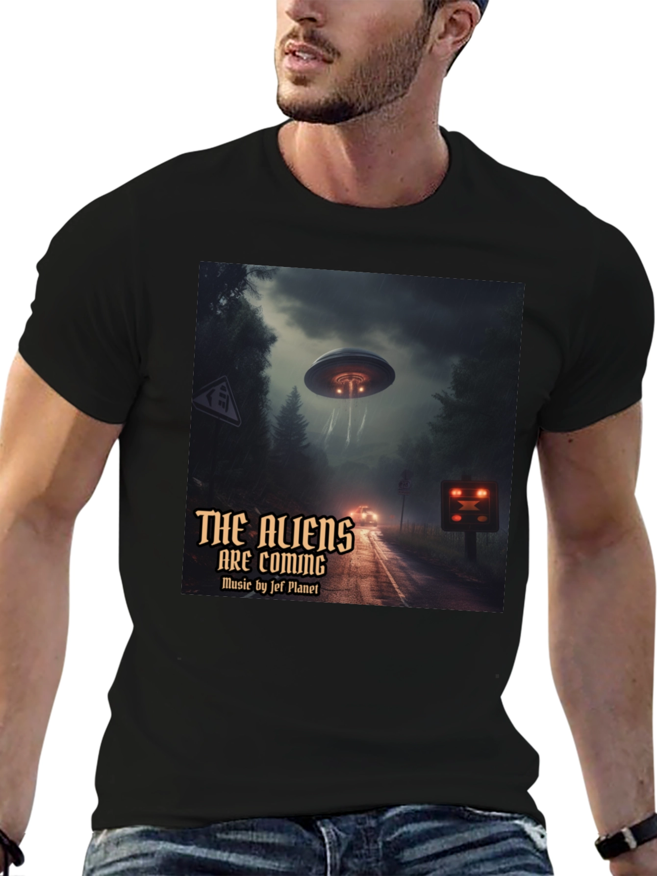 The Aliens Are Coming Black Graphic T-Shirt
