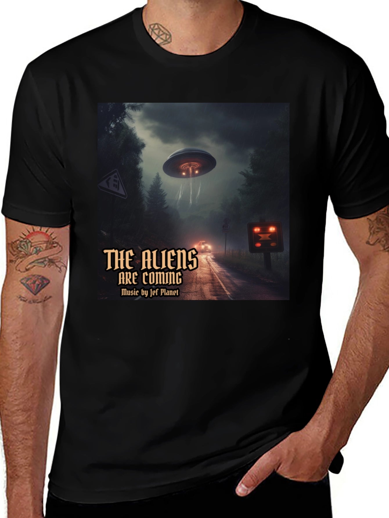 The Aliens Are Coming Black Graphic T-Shirt
