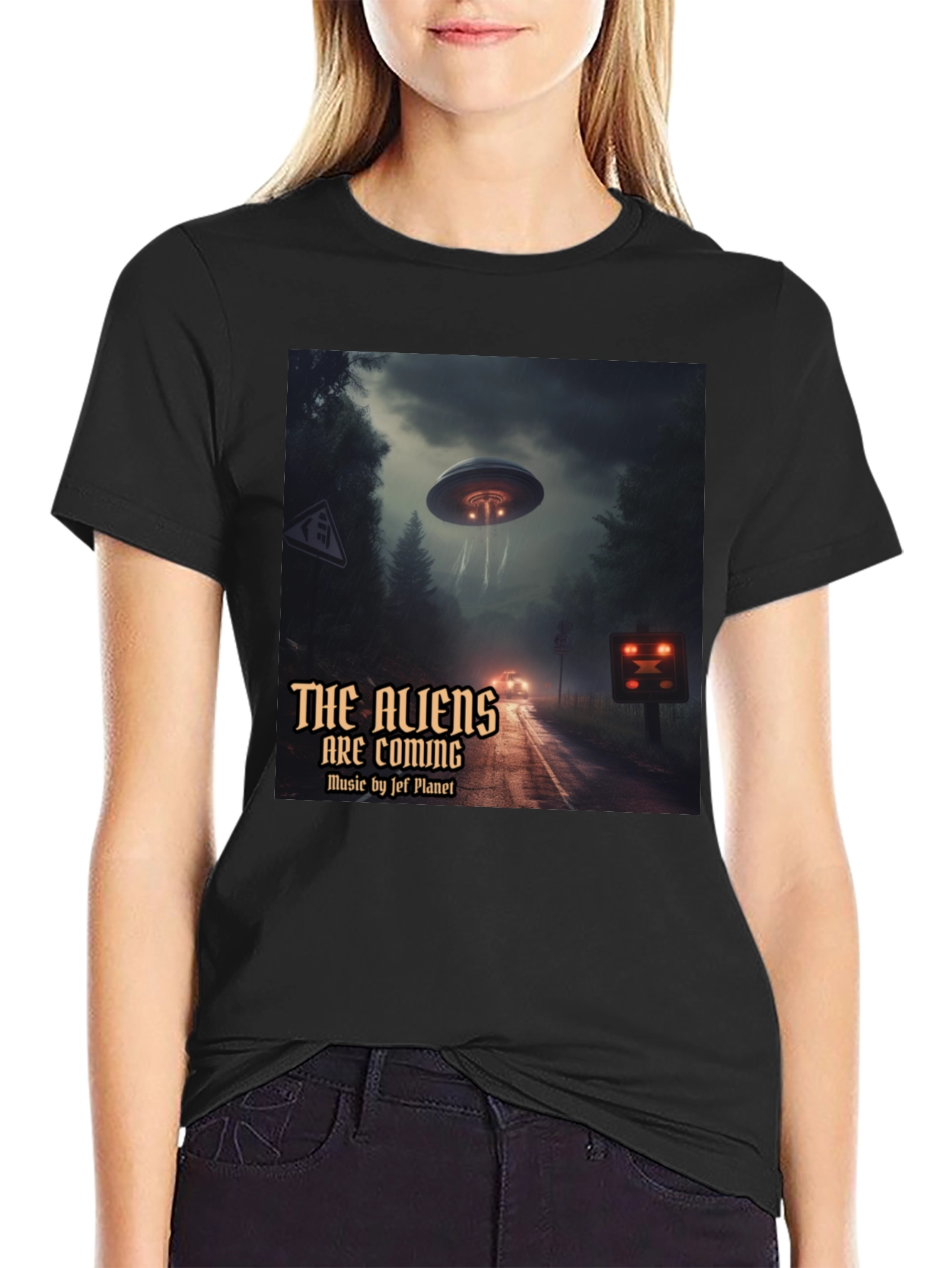 The Aliens Are Coming Black Graphic T-Shirt