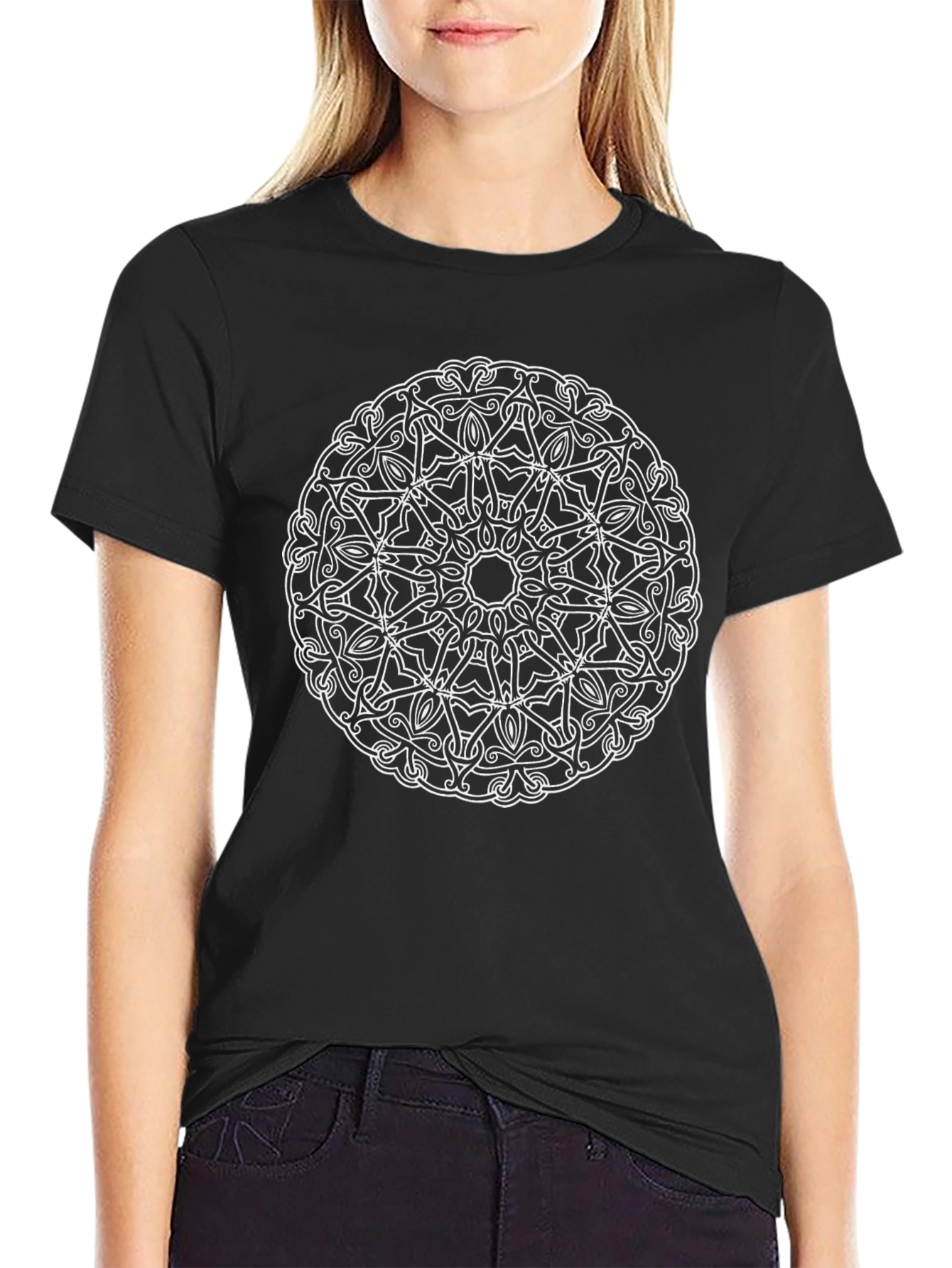 Geometric Mandala Graphic Tee - Black
