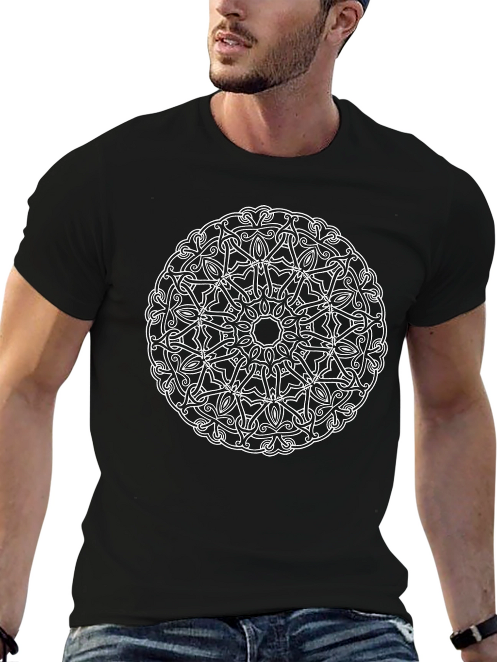 Geometric Mandala Graphic Tee - Black