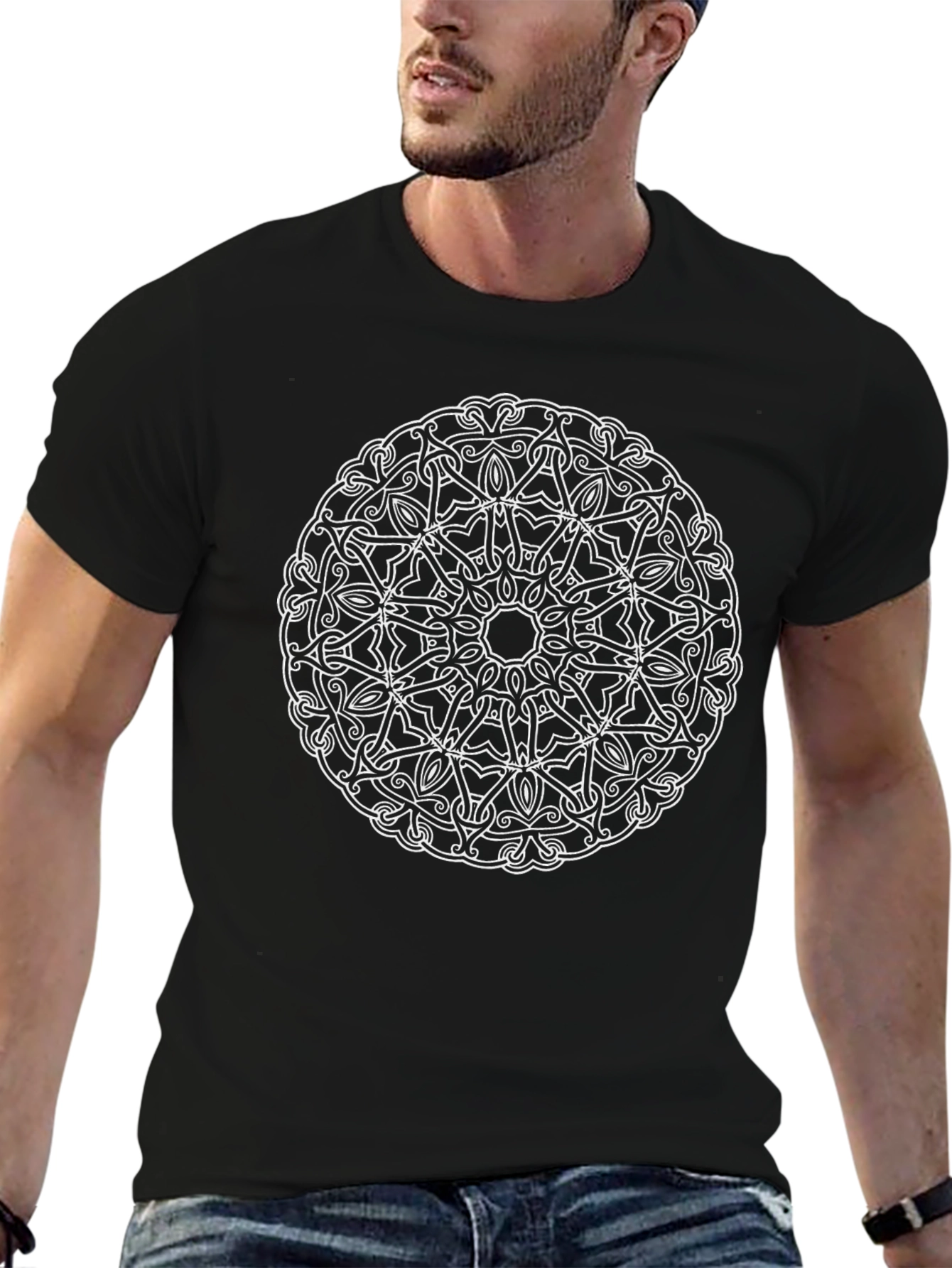 Geometric Mandala Graphic Tee - Black