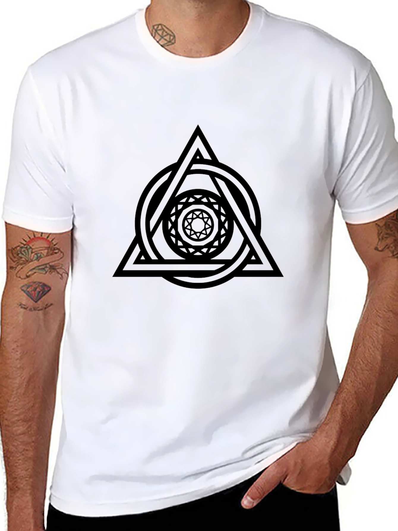 Geometric Circle Triangle Graphic Black T-Shirt
