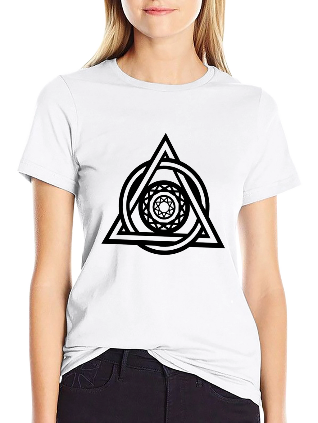 Geometric Circle Triangle Graphic Black T-Shirt